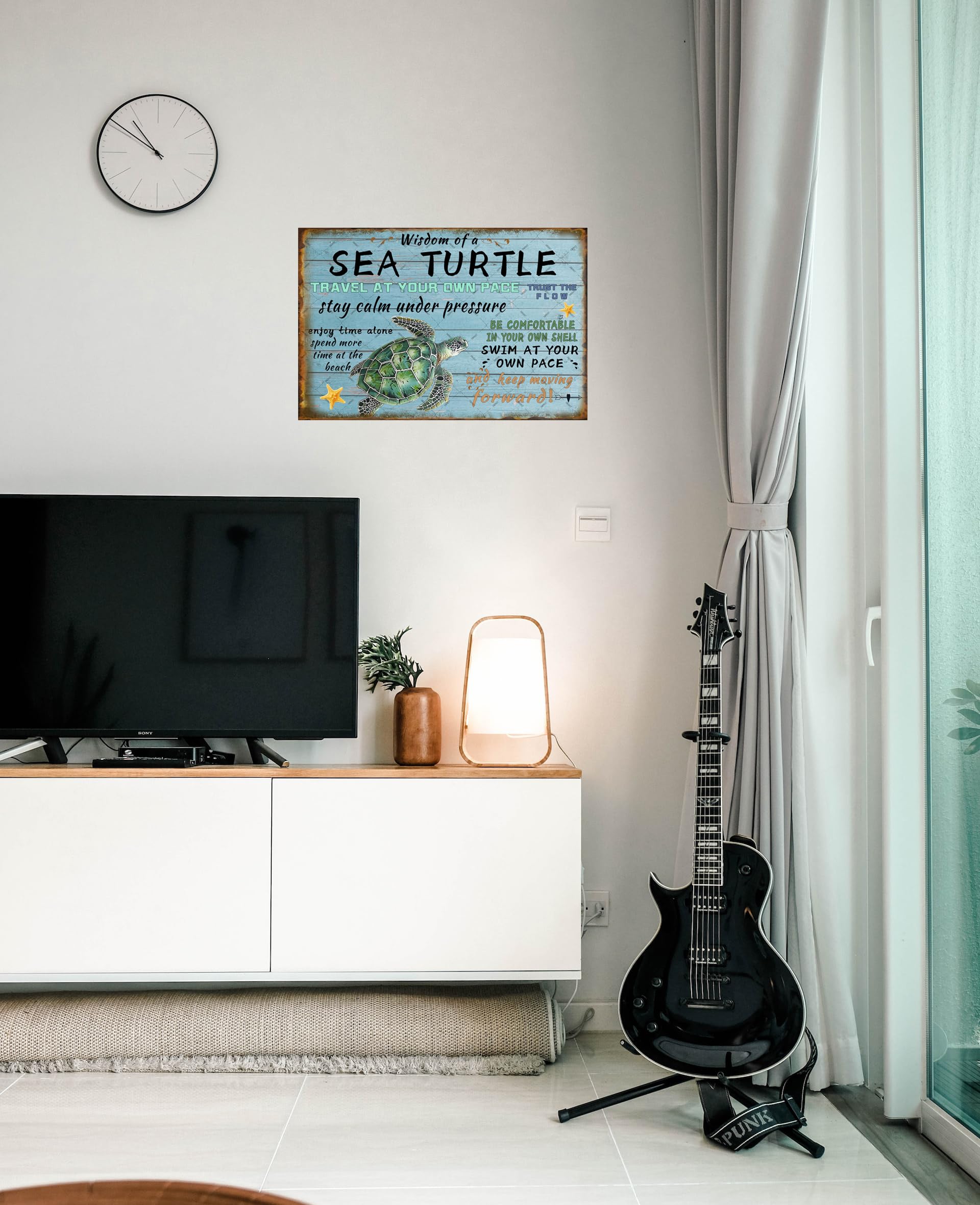 EMOHAT Sea Turtle Crossing Metal Tin Sign Wisdom Of A Sea Turtle Coastal Beach Wall Art Posters for Home Man Cave Gifts 12x8 Inc