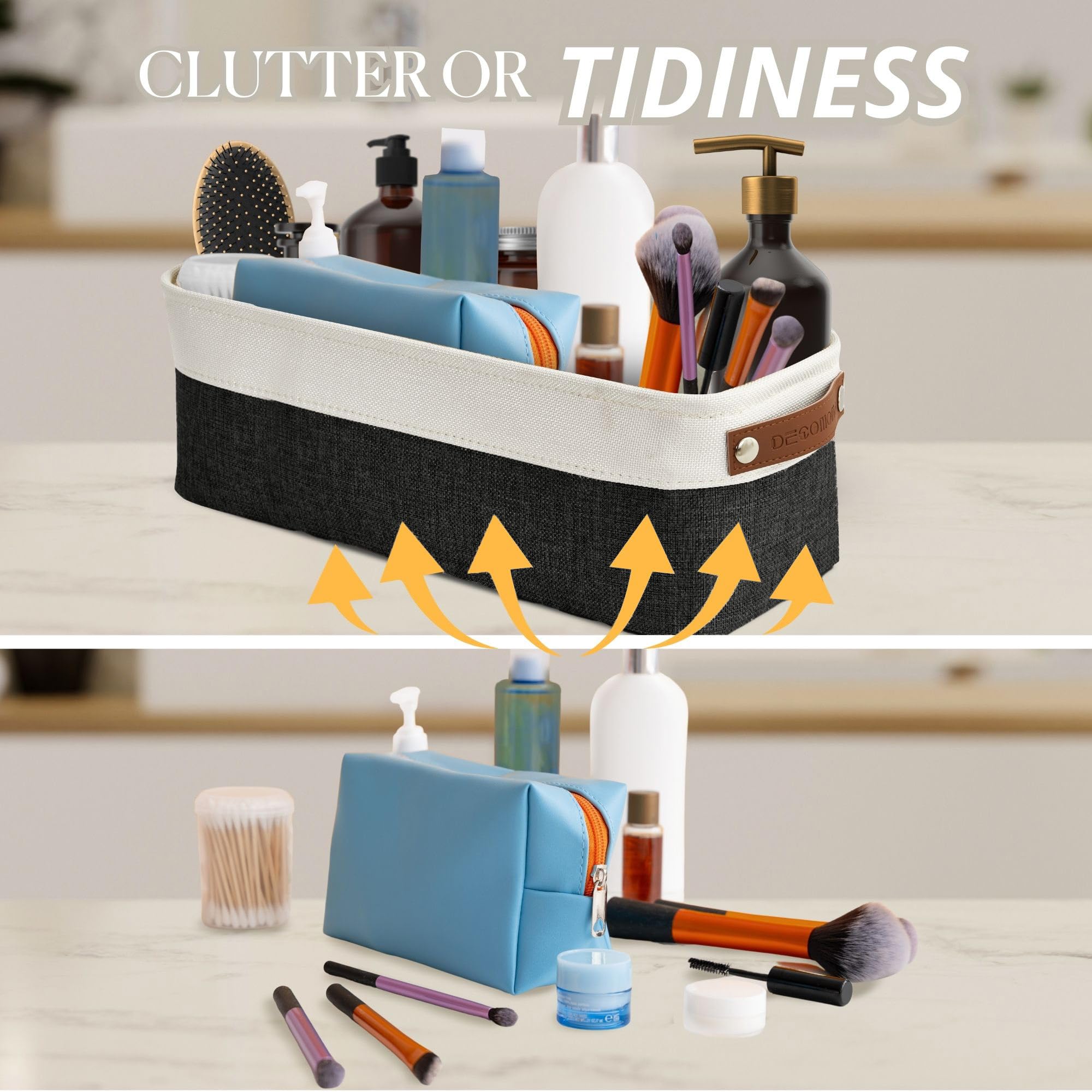 Decomomo Narrow Storage Bins, Small Baskets For Organizing, Toilet Tank Basket For Toilet Paper, Vanities, Cabinets, Towels And