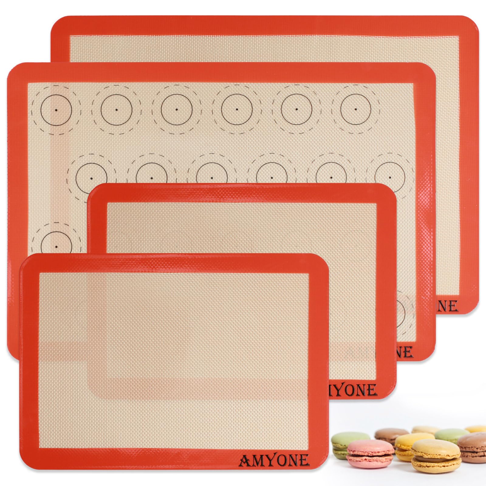 Silicone Baking Mats Set of 4, Non Stick Reusable Silicone Liners for 11 x17 Half Sheet and 8 x 12 Quarter Sheet for Baking Maca