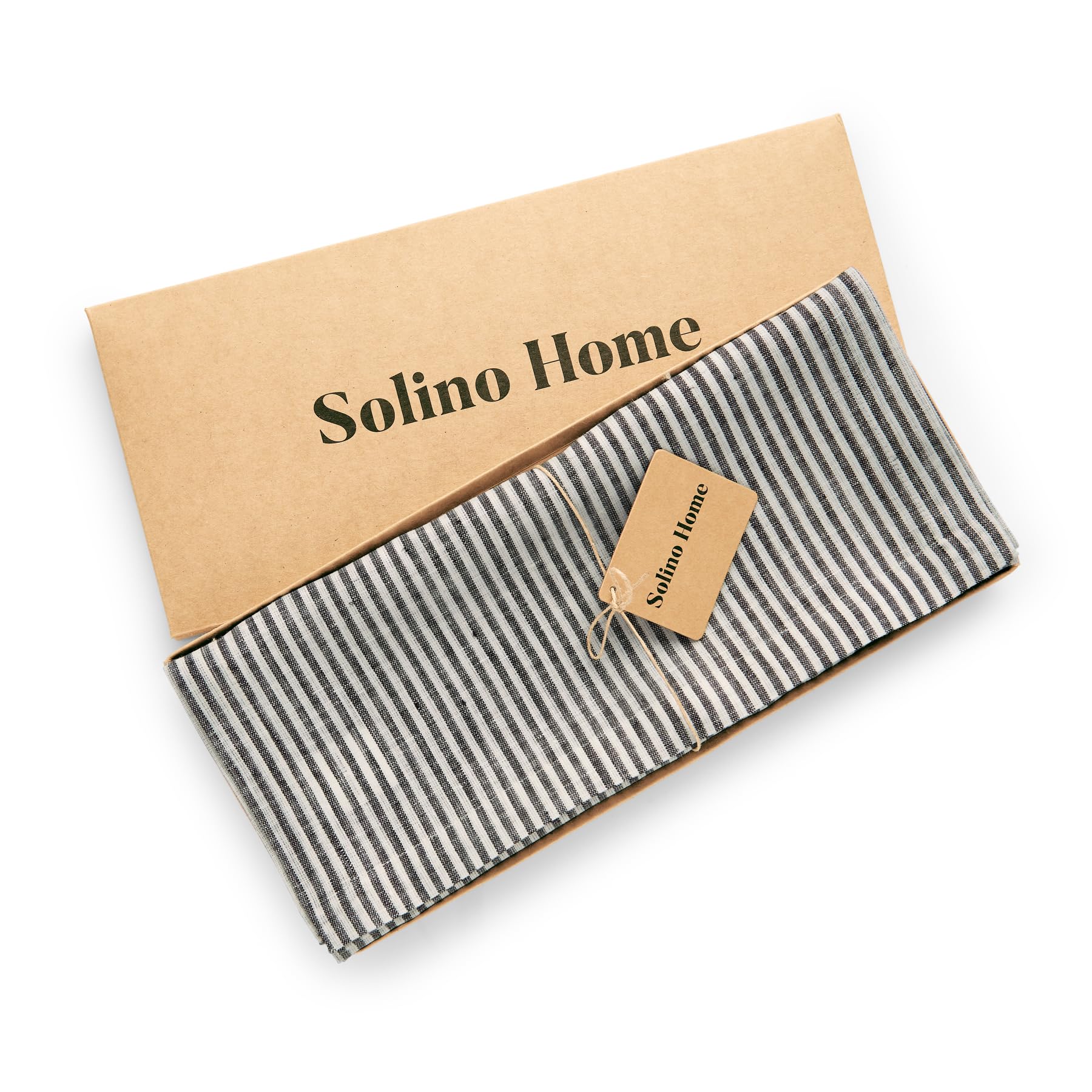 Solino Home Stripe Linen Table Runner 90 Inches Long - 100% Pure Linen Black And White Dining Table Runner 14 X 90 Inch Ideal Fo