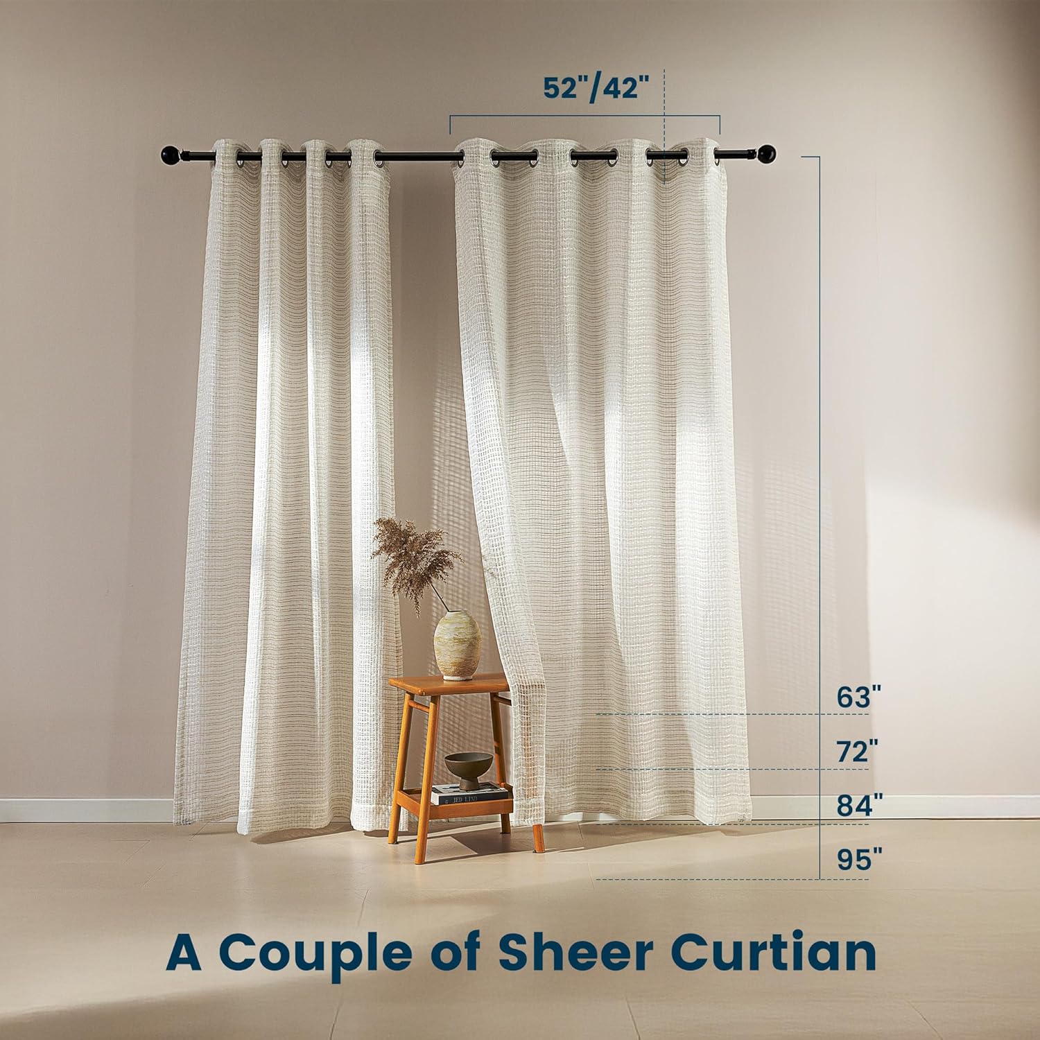 Faux Linen Lightweight Washable Sheer Curtains for Living Room & Bedroom