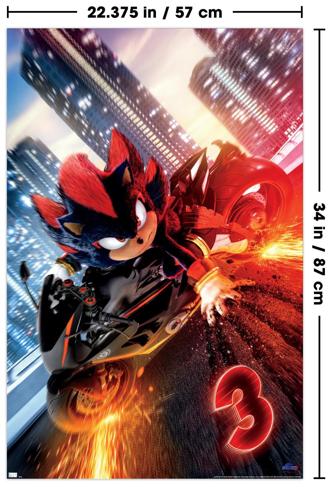 Trends International Sonic The Hedgehog 3 - Shadow Motorcycle One Sheet Wall Poster, 34L X 22.4W, Unframed Version