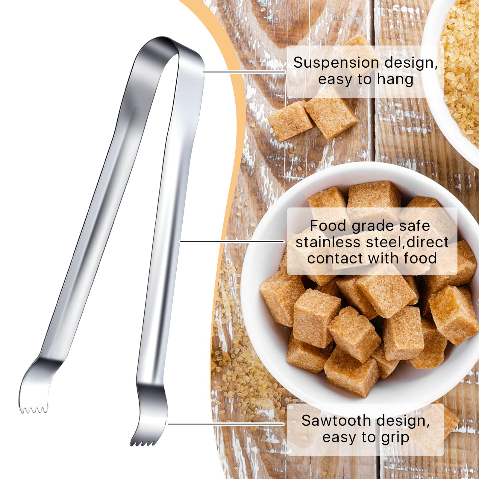Worldity 16 Pieces Ice Tongs, 6.5 Inch Ice Tongs For Ice Bucket, Stainless Steel Serving Tongs With Sharp Teeth Make Grabbing Ic