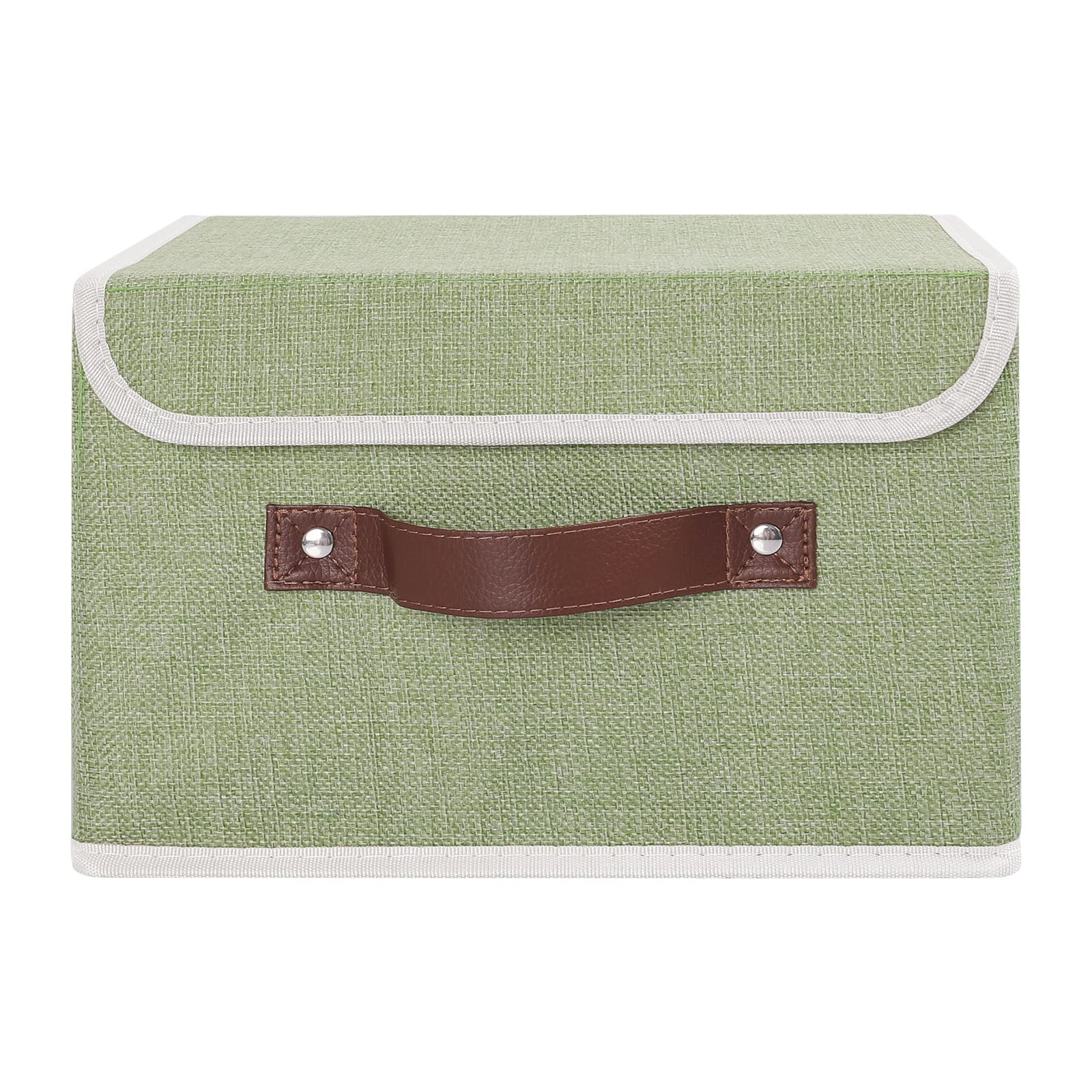 Anminy Storage Bin With Lid Storage Boxes With Pu Leather Handles Pp Plastic Board Decorative Foldable Lidded Cotton Linen Fabri