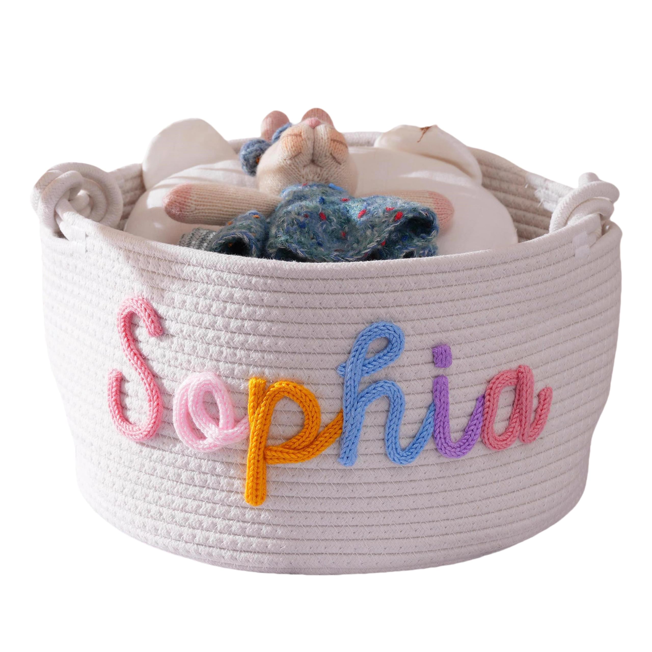 JUPPE Custom Baby Shower Basket, Personzlized Basket with Baby Name, Baby Boy Girl Storage Organizer Cotton Rope Nursery Decor N