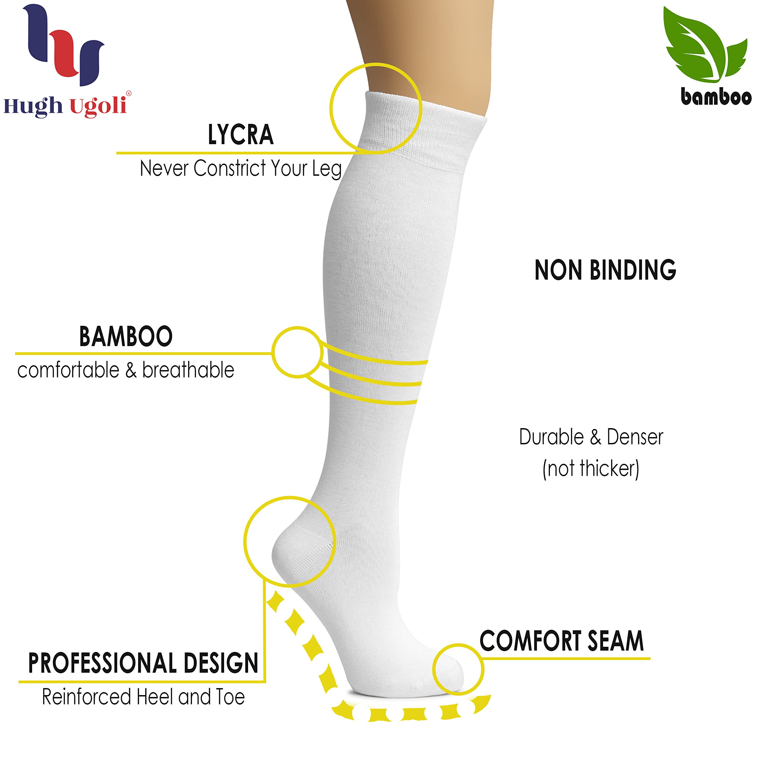 Hugh Ugoli Womens Bamboo Knee High Socks  Comfort Seam Long Dress Socks, Soft  Lightweight  4 Pairs, Dark Forest Green, Shoe Siz