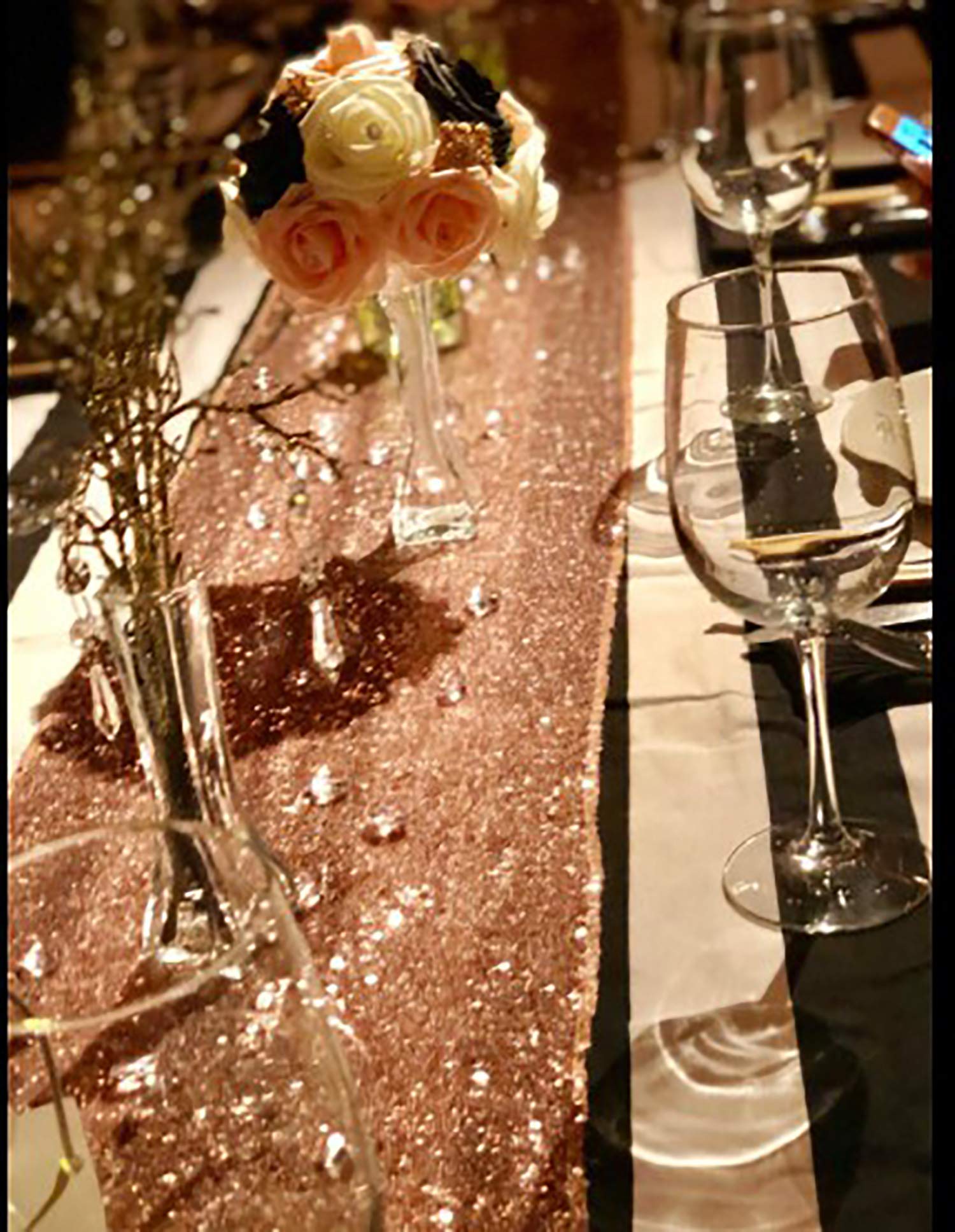 Partydelight 12'' X 72'' Rose Gold Sequin Table Runner For Wedding, Party, Bridal Baby Shower, Christmas.