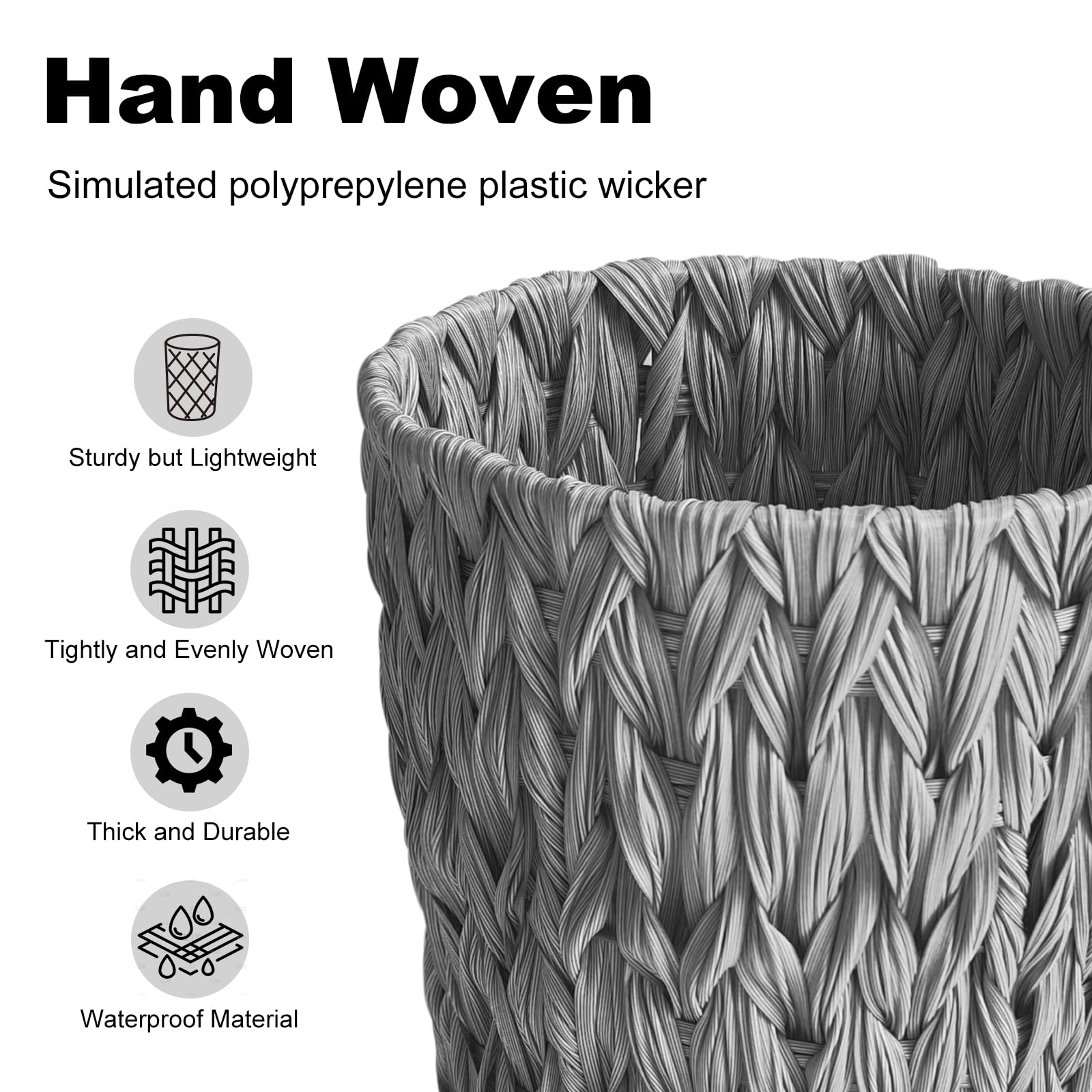 Coeusy Wicker Trash Can,Small Bathroom Trash Can,Waterproof Wicker Waste Basket For Bathroom,Bedroom Trash Can,Handwoven Wasteba