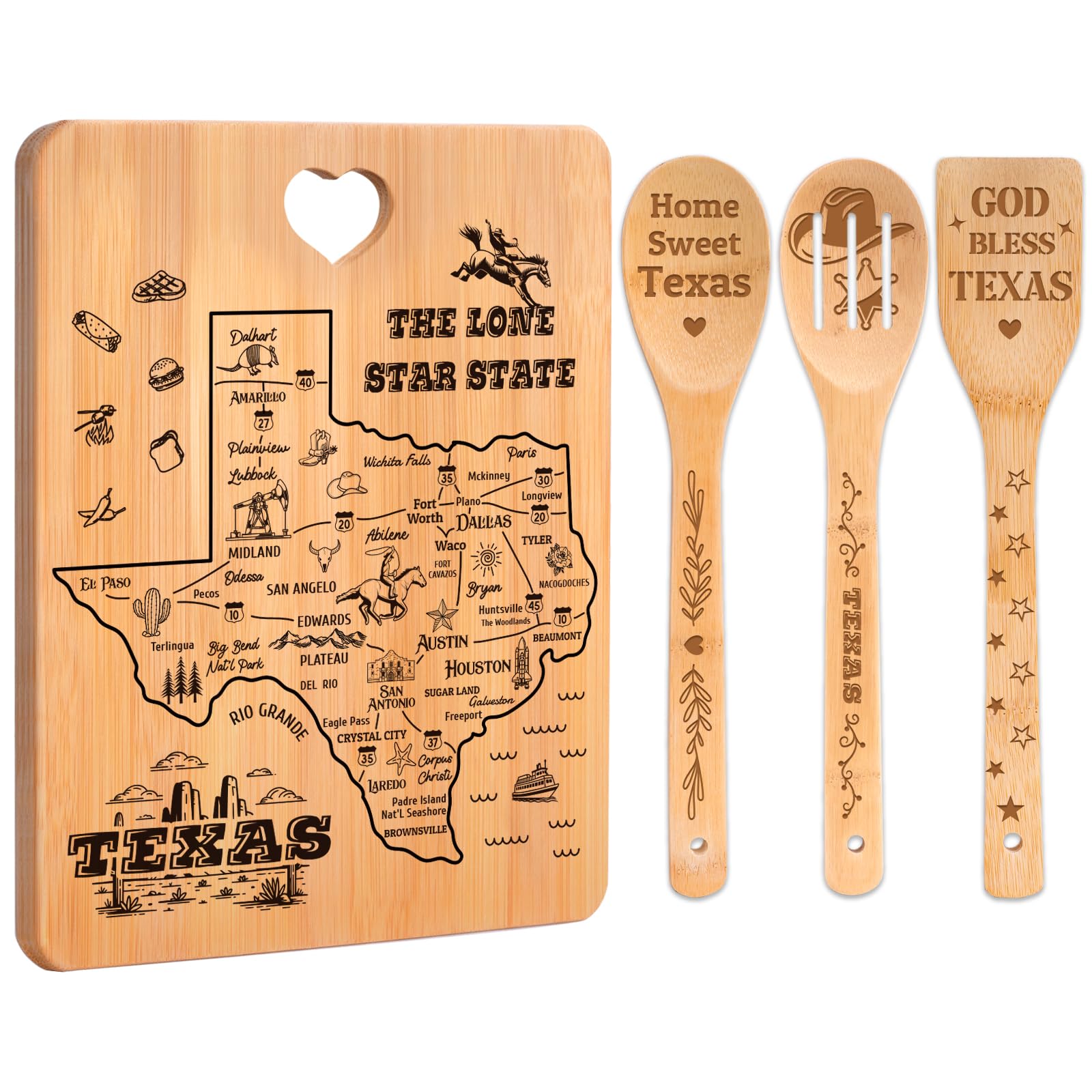 Texas Gifts Cutting Board Set, Christmas Gifts, Texas Souvenirs, Texas Kitchen Decor with State Map Design, Charcuterie and Serv