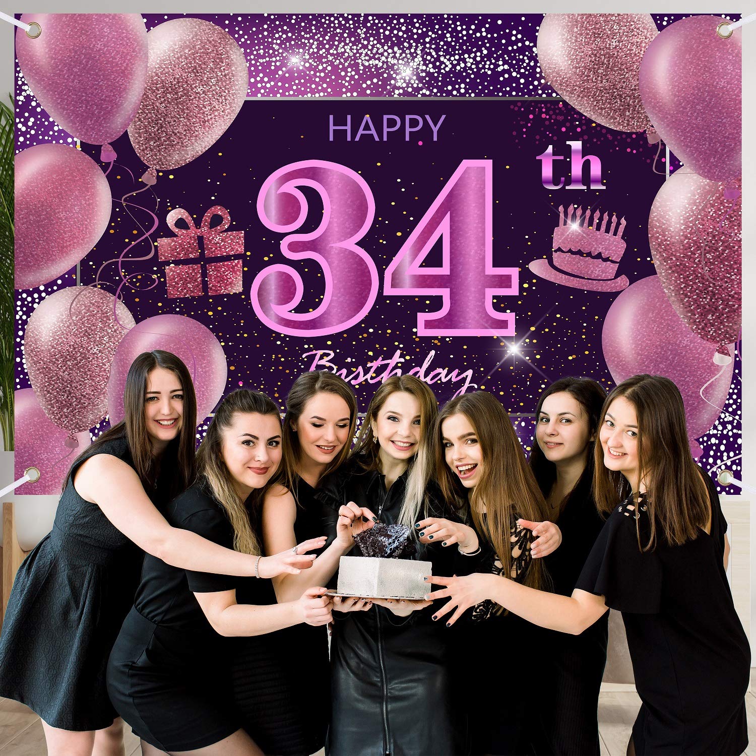 34Th Birthday Decorations For Girls Imisi Happy Birthday Banner Pink Decorations For A Party Birthday Backdrop For Women