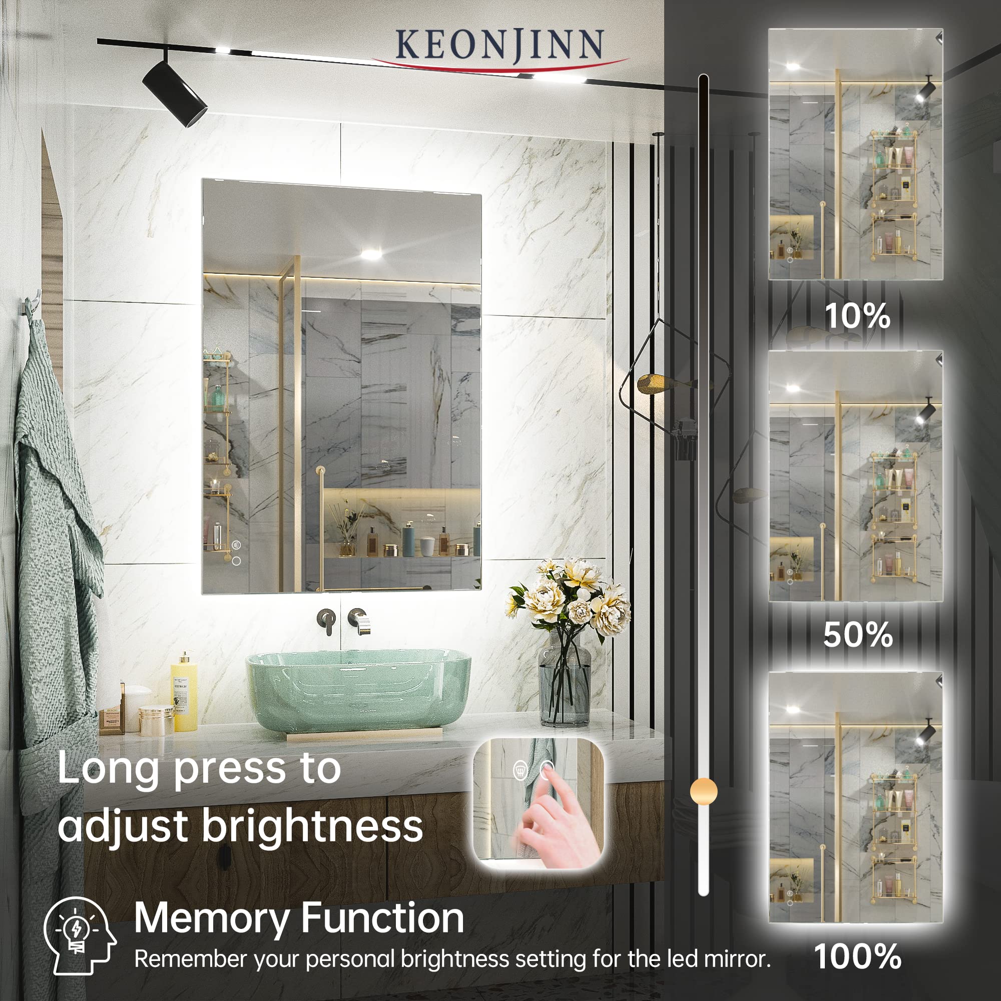 Keonjinn Backlit Mirror Bathroom 24 Inch Led Mirror, Acrylic Bathroom Mirror With Lights Anti Fog Lighted Mirror Dimmable Backli