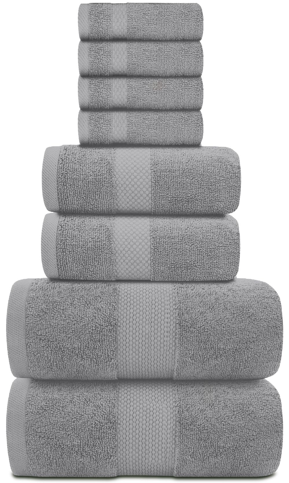 White Classic Luxury Light Grey Bath Towel Set - Combed Cotton Hotel Quality Absorbent 8 Piece Towels | 2 Bath Towels | 2 Hand Towels | 4 Washcloths [Worth $72.95] Light Grey | 8 Pack