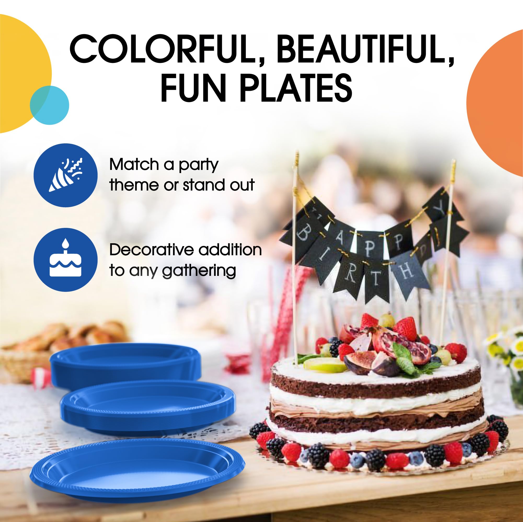 Exquisite 7 Inch. Dessert Plates Dark Blue Plastic Plates Disposable, 100 Count Dark Blue Plate Set, Disposable Plates For Party