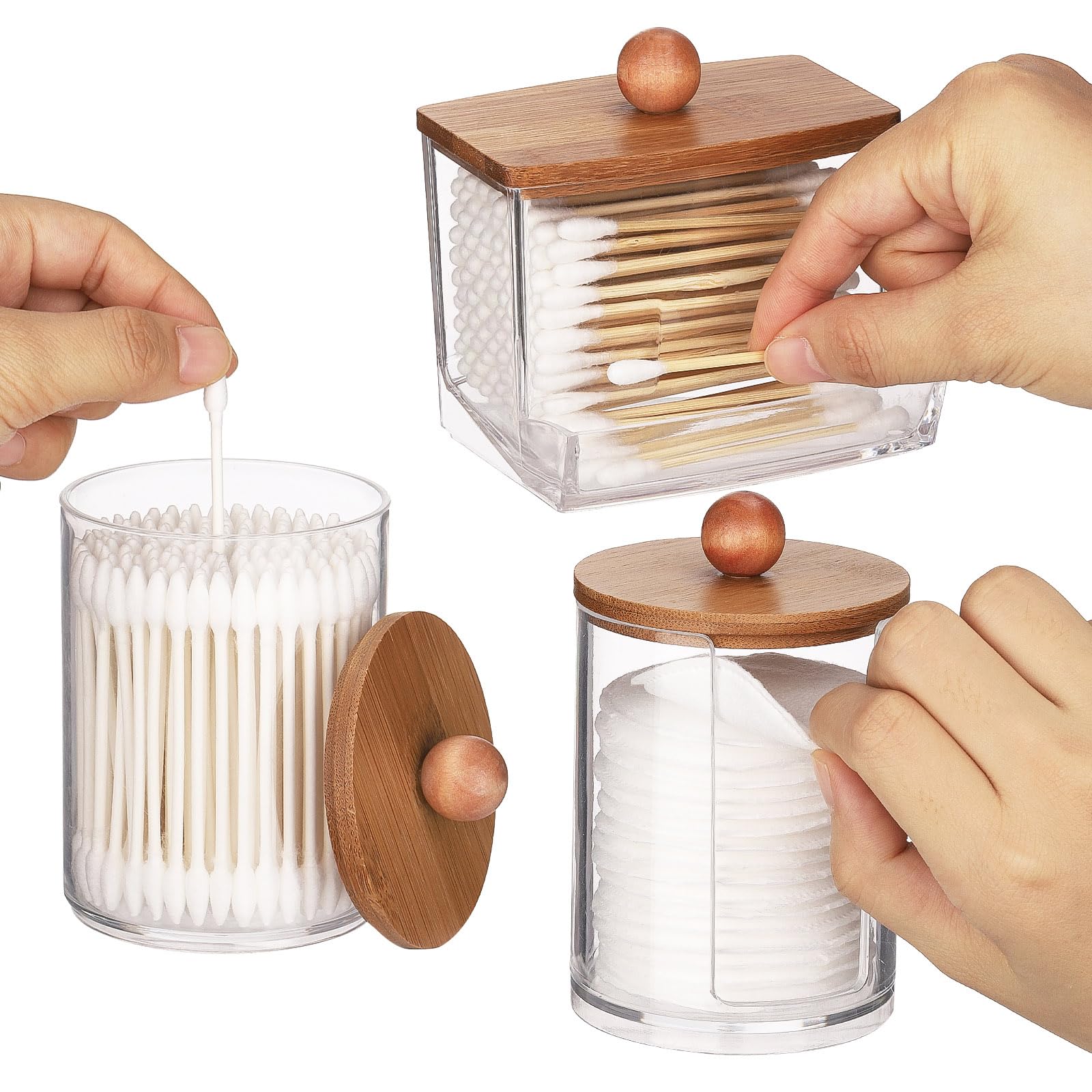 Tbestmax Bathroom Organizer Accessories Set-10 Oz,7 Oz Qtips Holder Storage With Bamboo Lids, Cotton Ball/Swabs Dispenser, Apoth