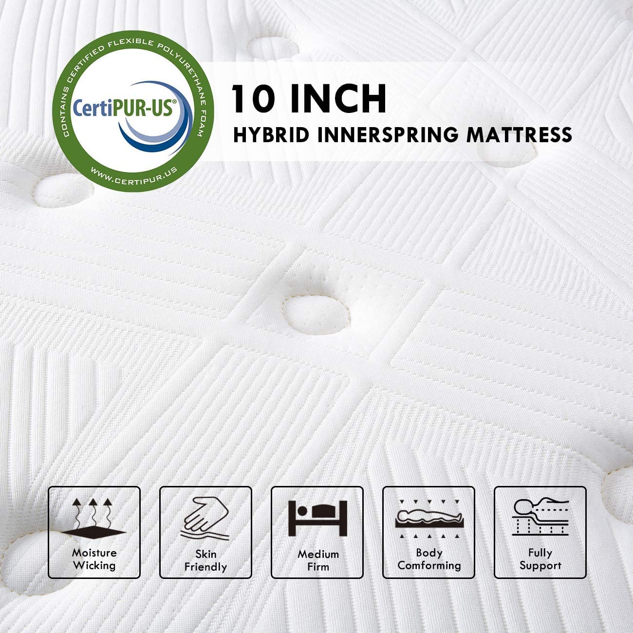 Coolvie Queen Bed Mattress, 10 Inch Queen Size Hybrid Mattress, Queen Mattress In A Box With Motion Isolation & Cool Sleep, Medi