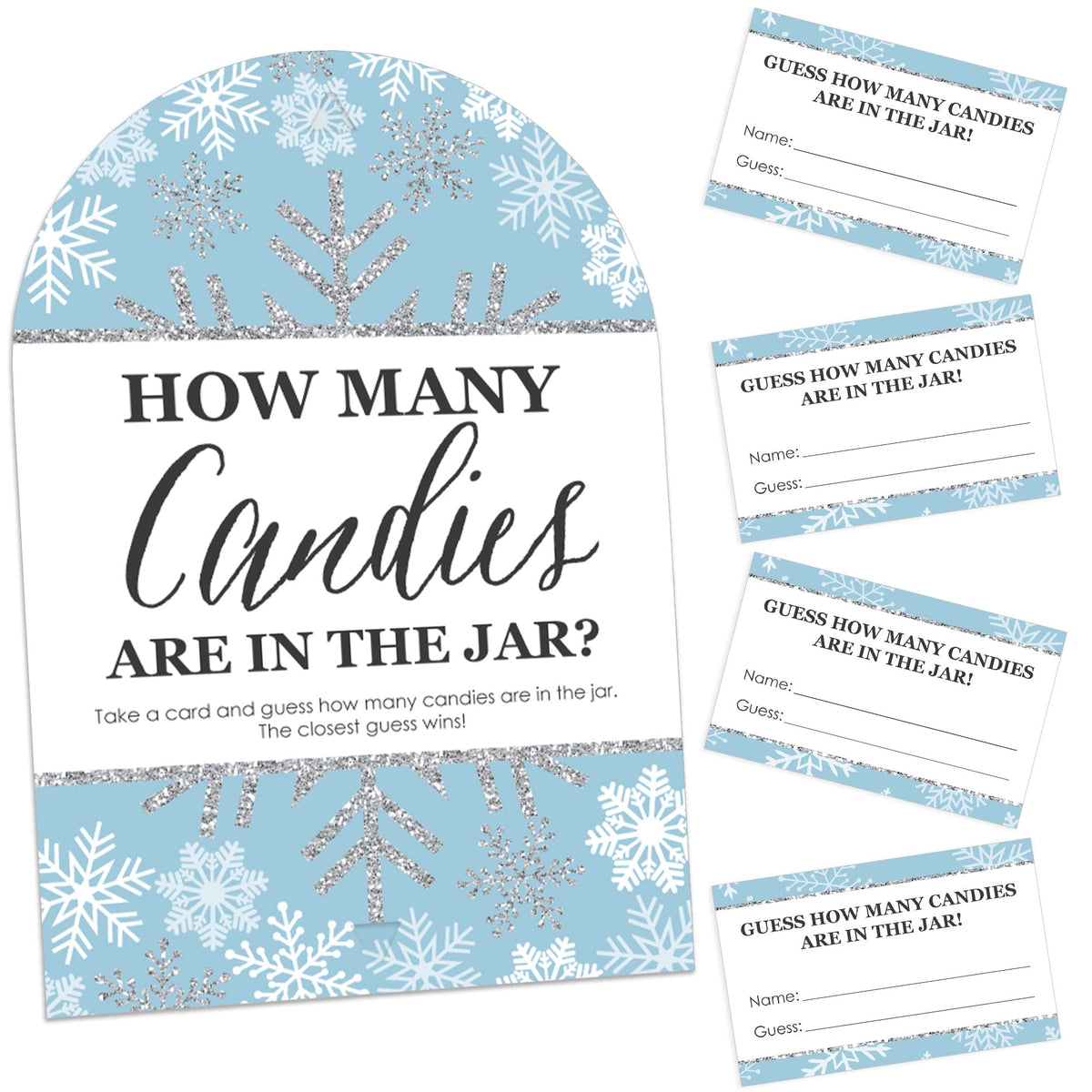 Big Dot Of Happiness Winter Wonderland - How Many Candies Snowflake Holiday Party And Winter Wedding Game - 1 Stand And 40 Cards