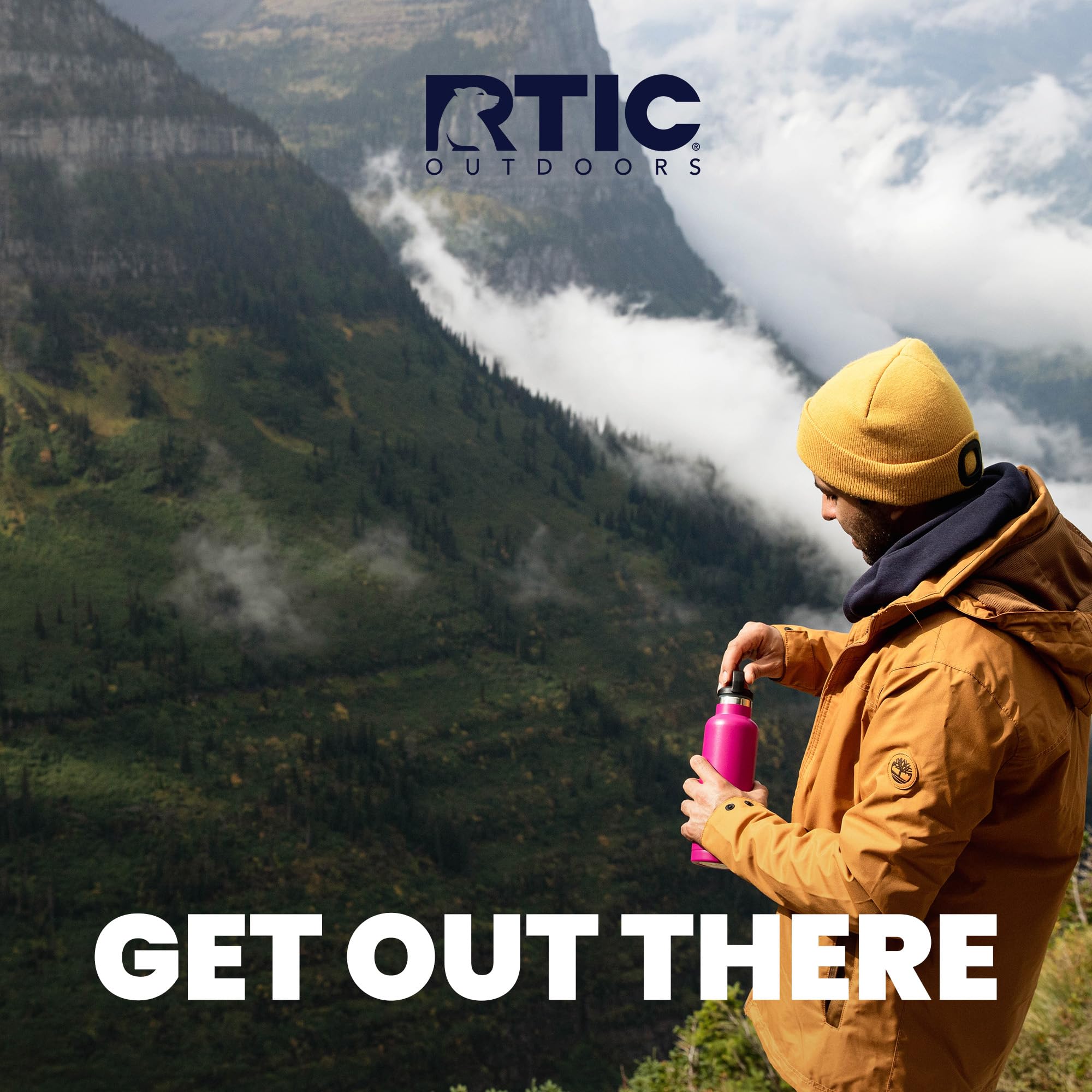 RTIC 36oz Vacuum Insulated Water Bottle  Metal Stainless Steel Double Wall Insulation  BPA Free Reusable  Leak-Proof Thermos Flask for Hot and Cold Drinks  Travel  Sports  Camping  Flamingo