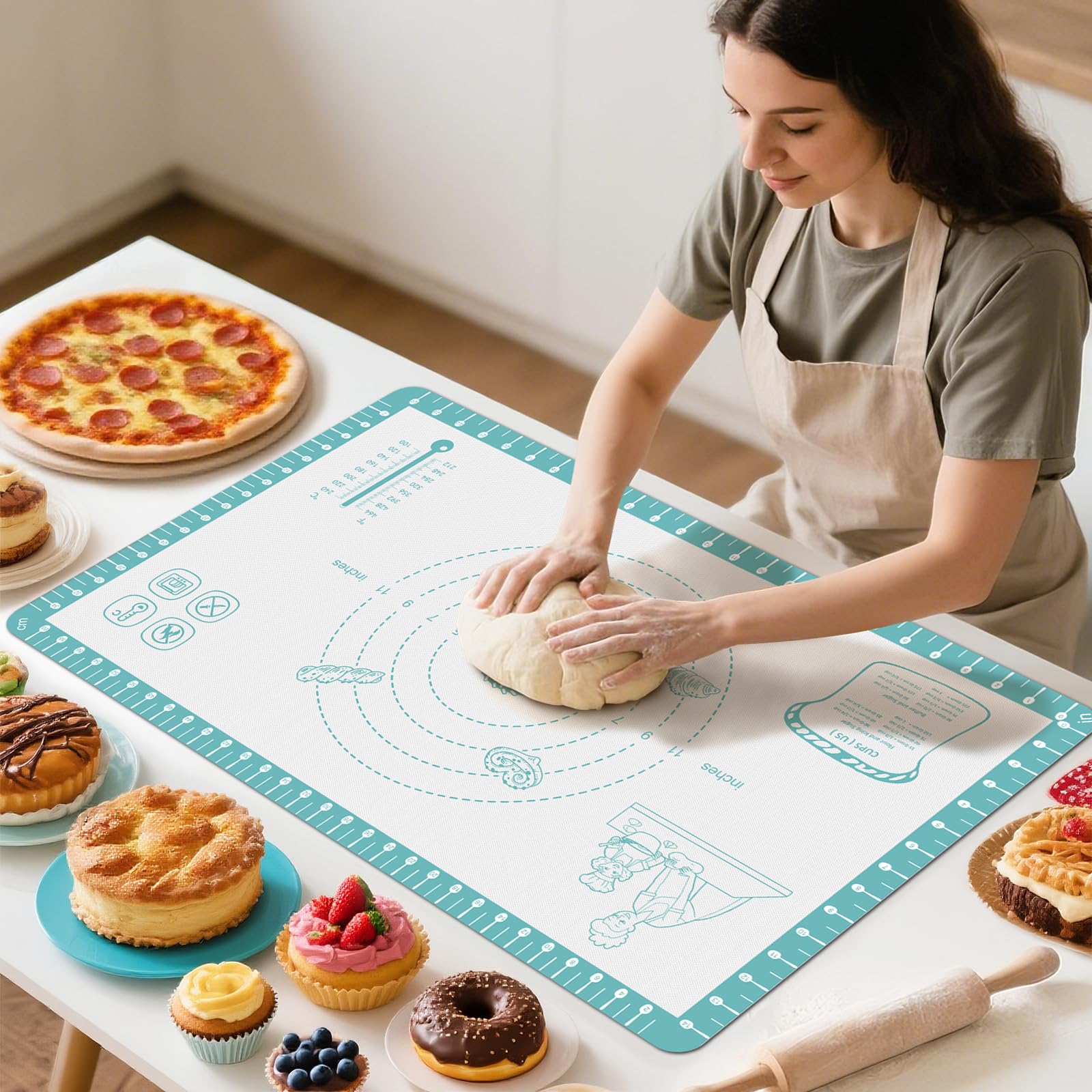 Silicone Baking Mat with 10 Useful Recipes, Non Stick Pastry Mat for Dough Rolling, Macaron Baking Sheet for Cookie, Pizza, Brea