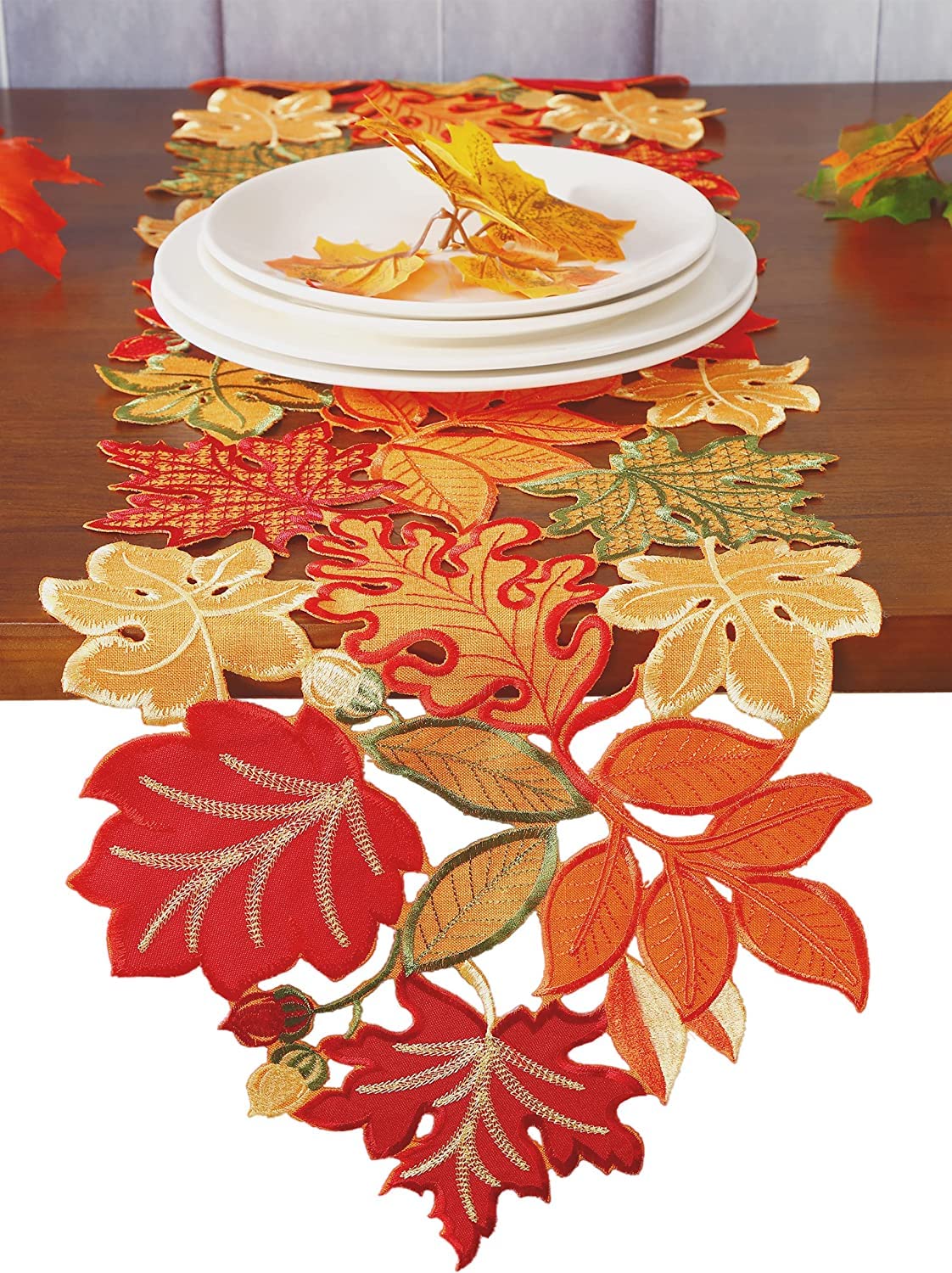 Granddeco Fall Thanksgiving Table Runner Orange Maple Leaves Harvest Autumn Holiday Party Dinner Seasonal Decoration (A-Fall And