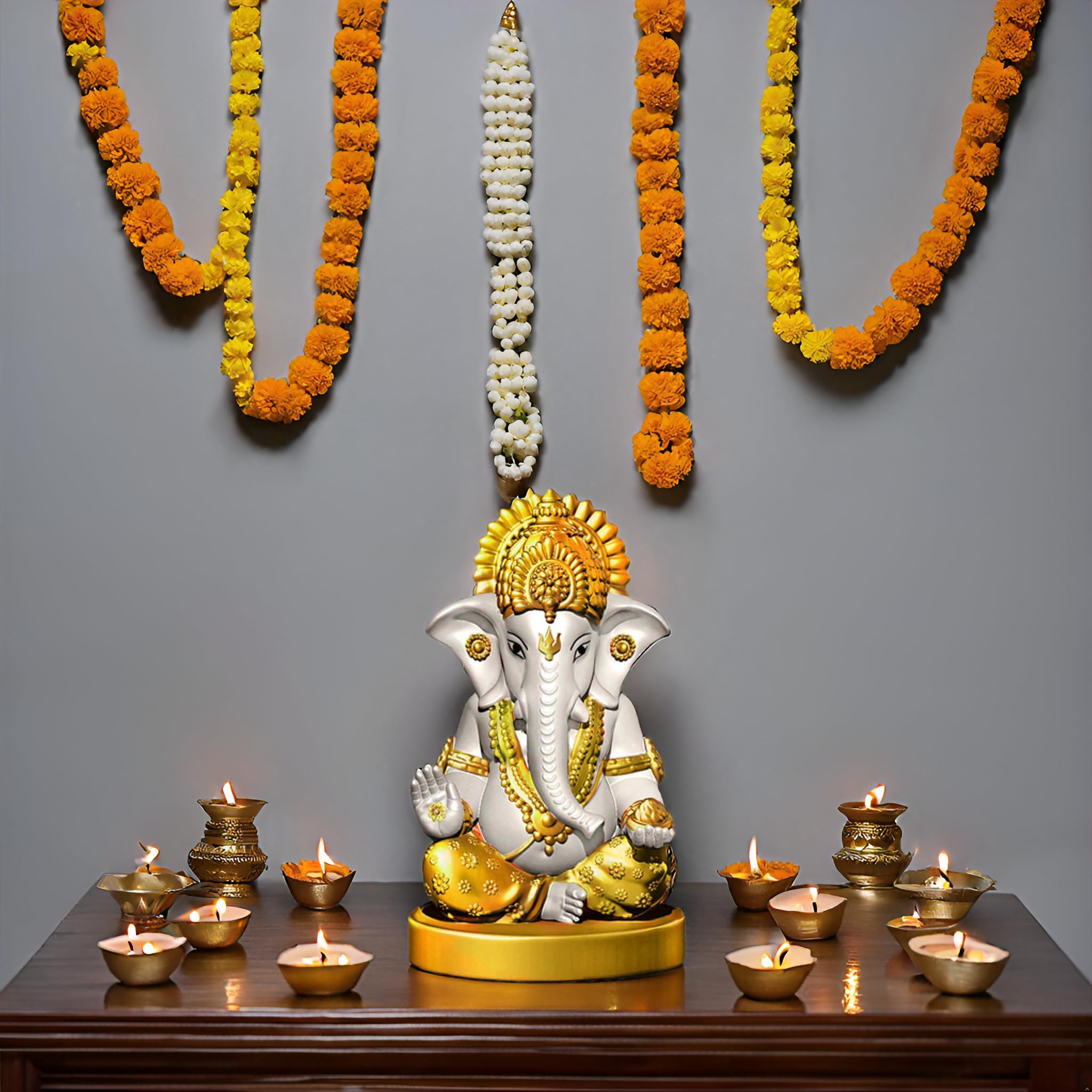 Signamio Handcrafted White Ganesha Idol For Car Dashboard Item: Ganesh Ji, Ganpati Bappa Murti For Home Decor - Exquisite Car Go