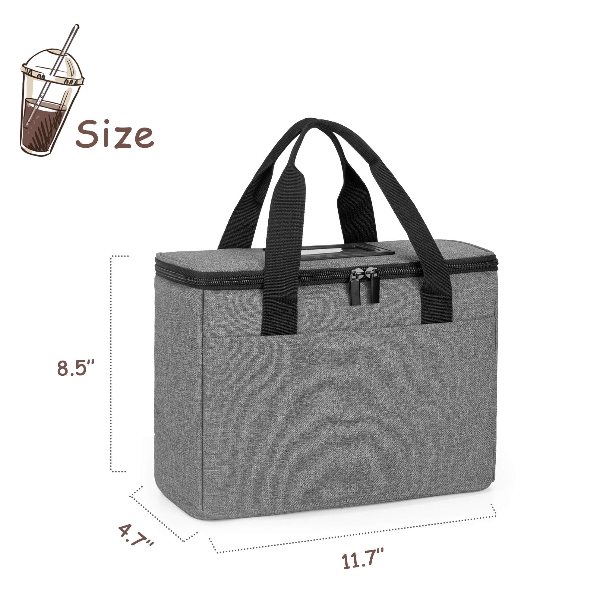 Trunab Reusable 3 Cups Drink Carrier For Delivery With Adjustable Dividers, Insulated Drink Caddy Holder Bag For Take Out, Bever