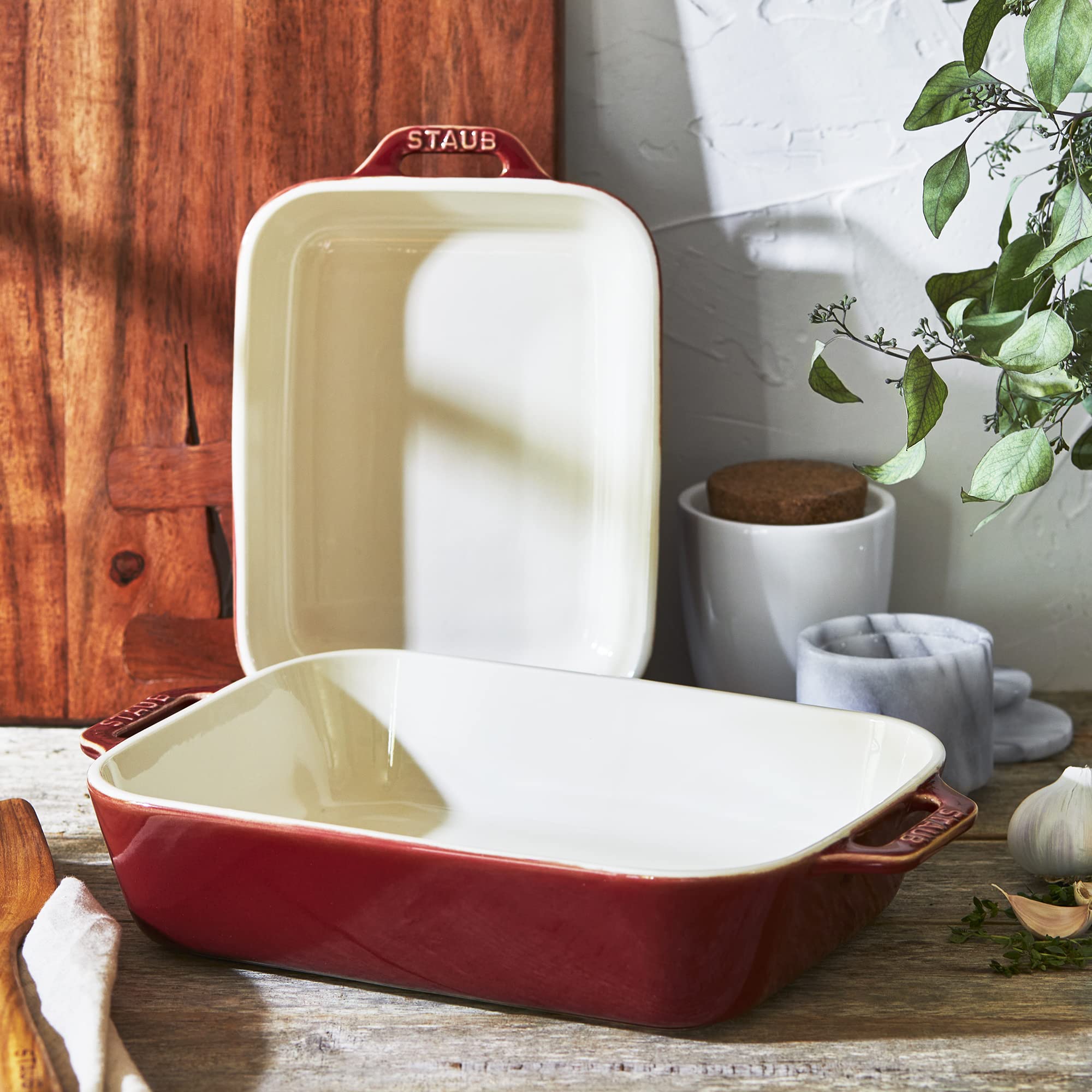 Staub Ceramics Rectangular Baking Dish Set, 2 Pc, Red