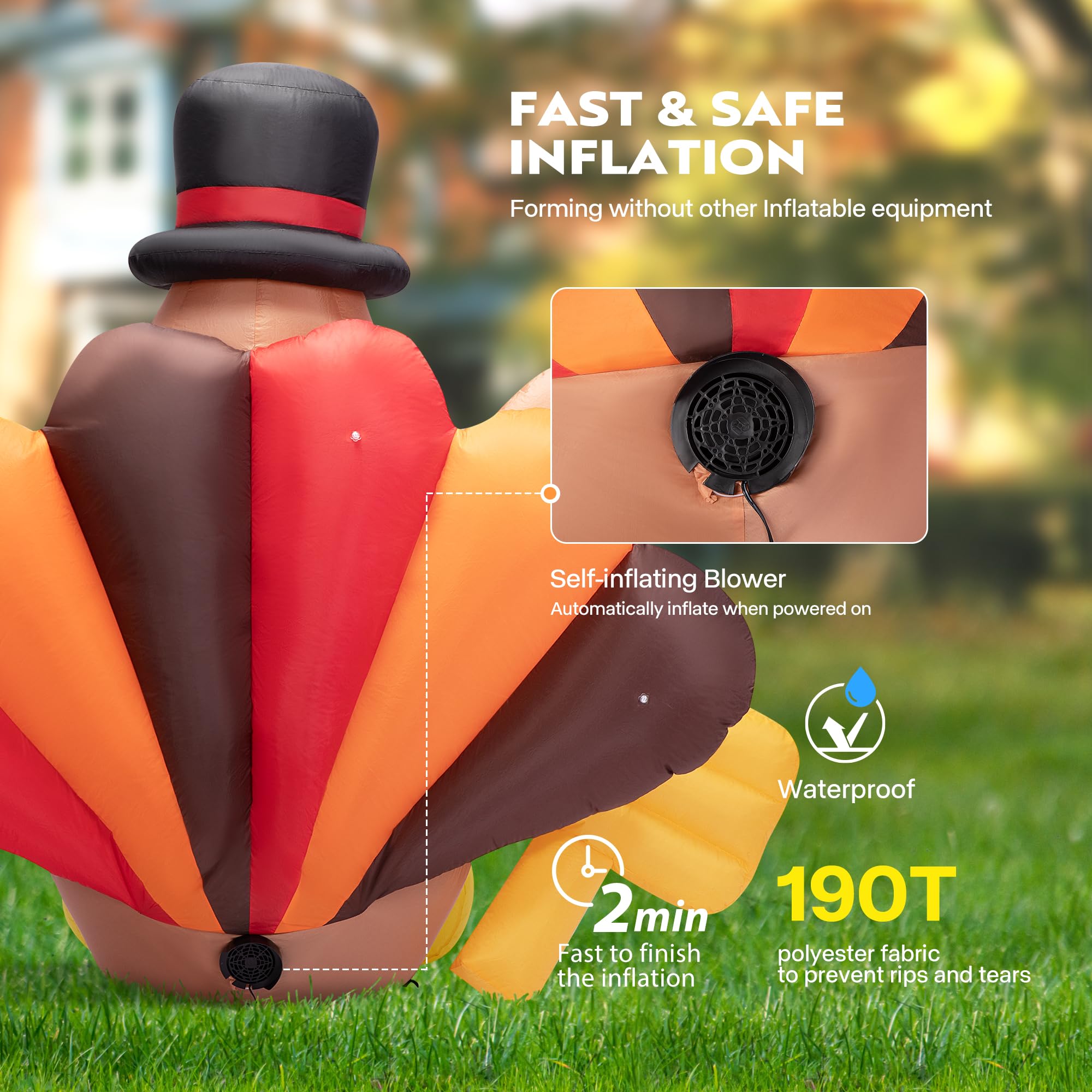 VIVOHOME 5ft Height Thanksgiving Inflatable LED Lighted Turkey with Pumpkins and Chick Blow up Outdoor Lawn Yard Decoration