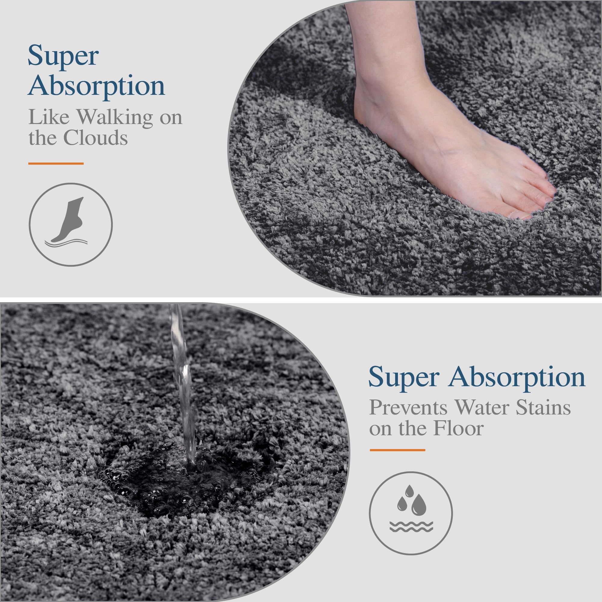 Walensee Bathroom Contour Rug (20X24, Dark Grey) Non Slip Bath Mat For Bathroom Water Absorbent Soft Microfiber Shaggy Bathroom