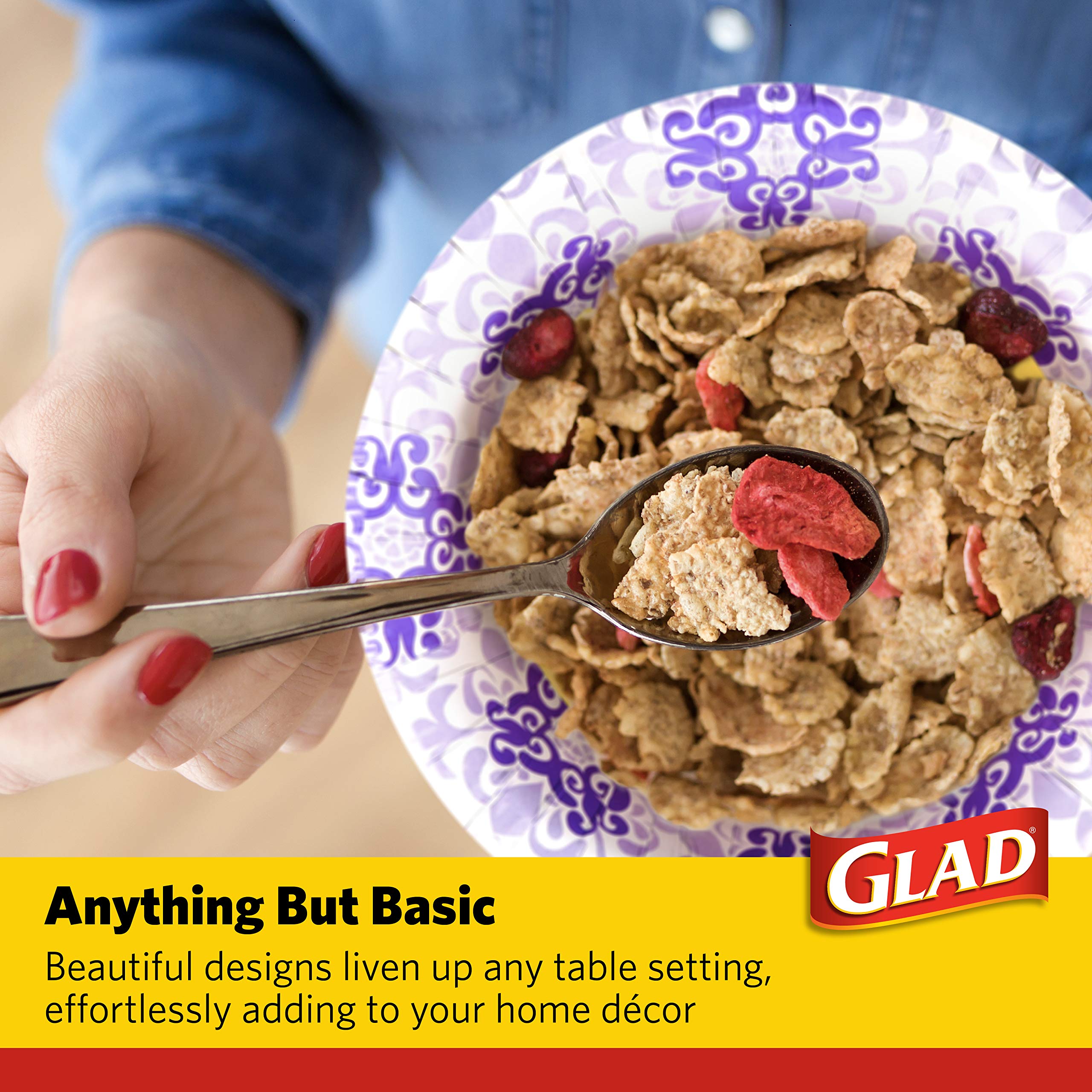 Glad Paper Bowls With Purple Victorian Design, 20Count | Disposable Paper Bowls For Parties & Picnics In Victorian Print | Micro