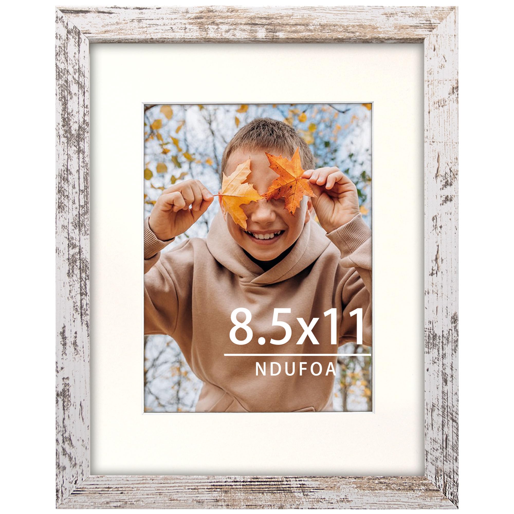 NDUFOA 8.5x11 Picture Frame, Display Photos 6x8 with Mat or 8.5x11 without Mat, Poster Frame for Wall and Tabletop, Distressed W