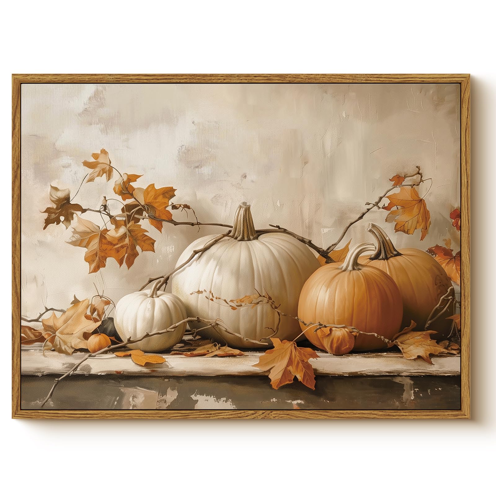 Whasayart Vintage Framed Canvas Wall Art Leaves