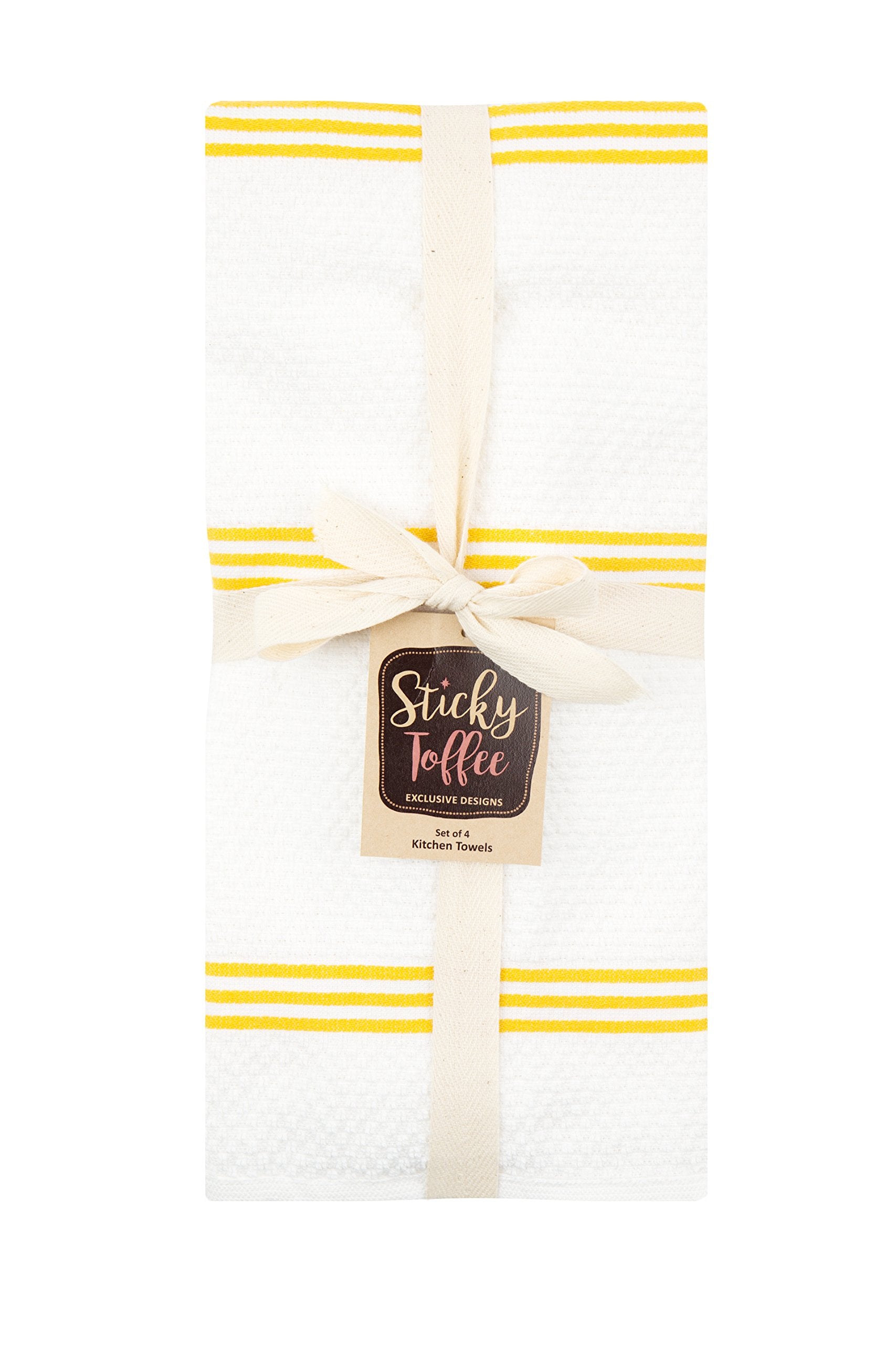 Kitchen Towels Dish Towels 100% Cotton, Set Of 4, Yellow And White Hand Towels, Tea Towels, Reusable And Absorbent Cleaning Clot