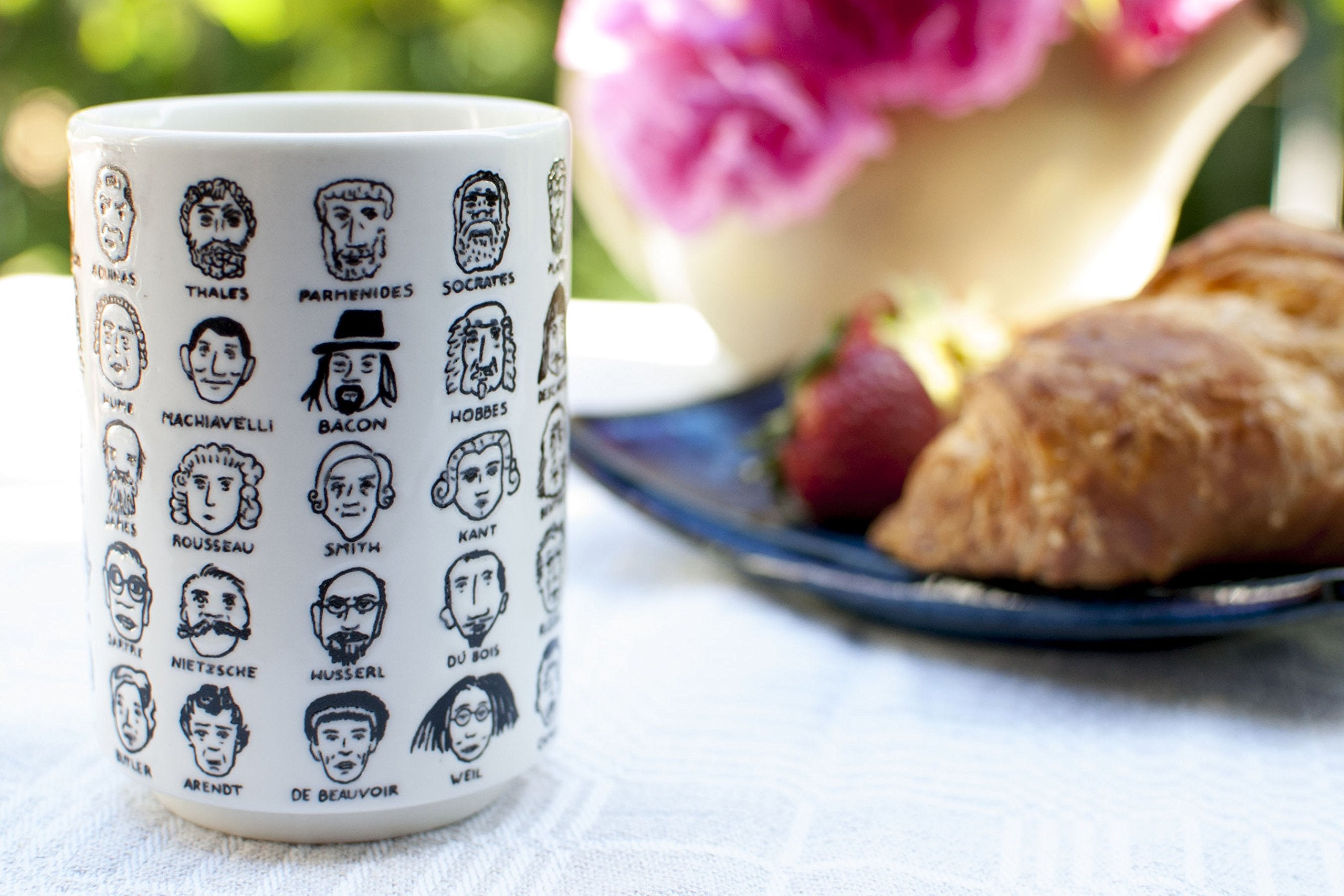 The Unemployed Philosophers Guild It'S Hard To Get A Handle On Philosophy - Porcelain Handleless Tea Cup Featuring 60 Illustrate
