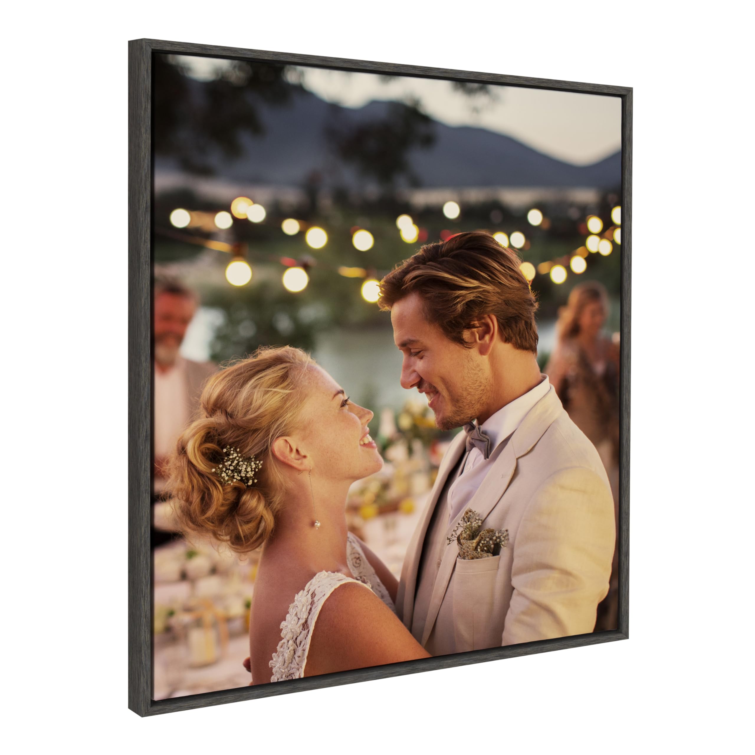 Kate And Laurel Sylvie Square Custom Printed Framed Canvas Wall Art, 30X30 Dark Gray, Personal Canvas Print With Your Photos For