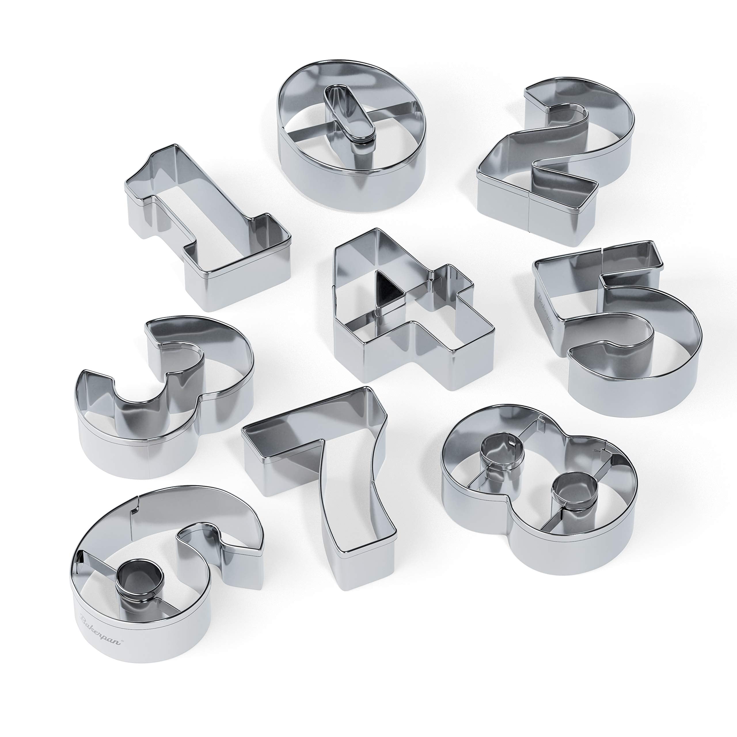 Bakerpan Stainless Steel Cookie Cutter Number Shapes Set 3 1/2 Inch With Bonus Dough Cutter