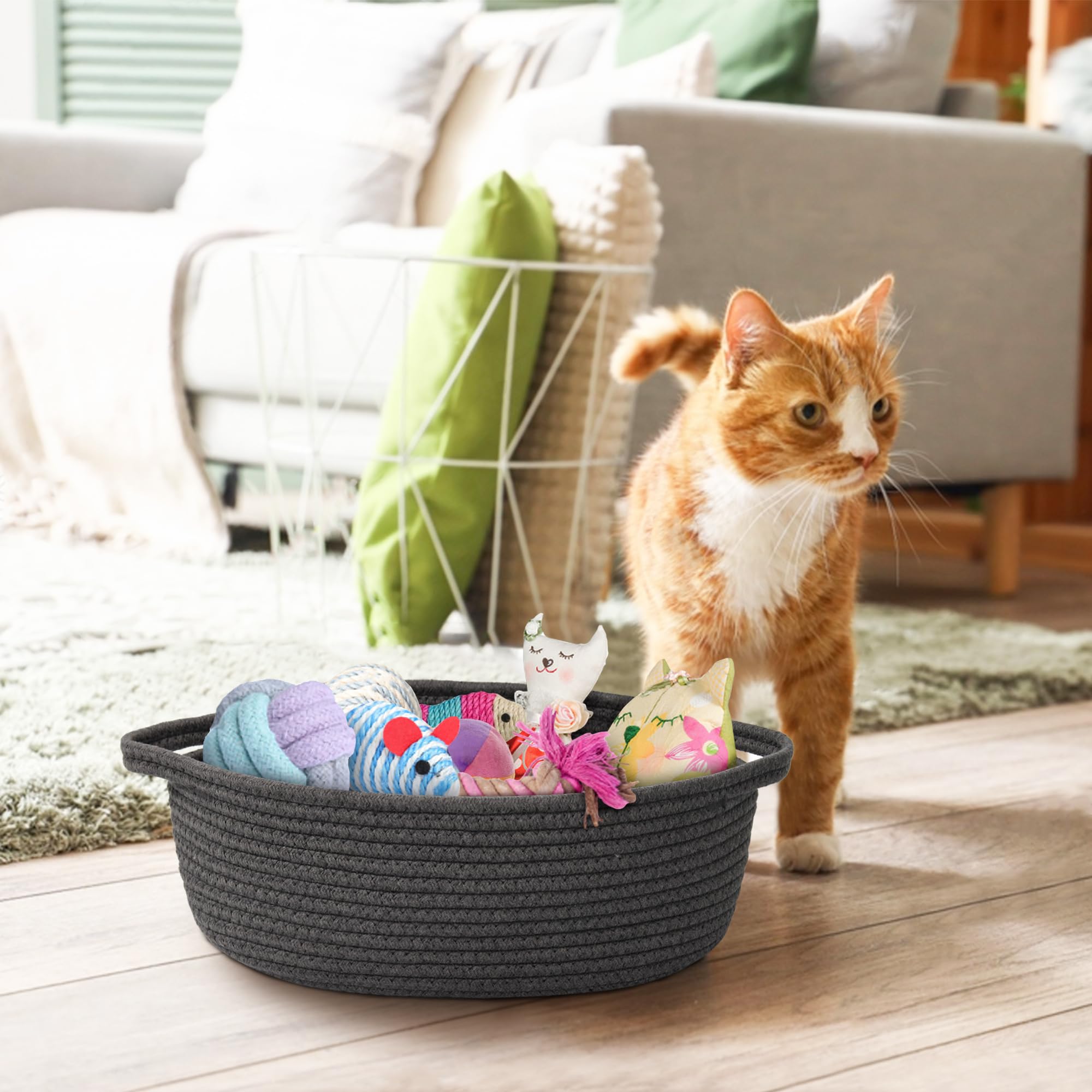 MEGASKET Small Rope Basket, Baskets for Gifts Empty, Cute Woven Basket for Dog Toy, Cat Toy Bin Box, Wicker Organizing Basket fo