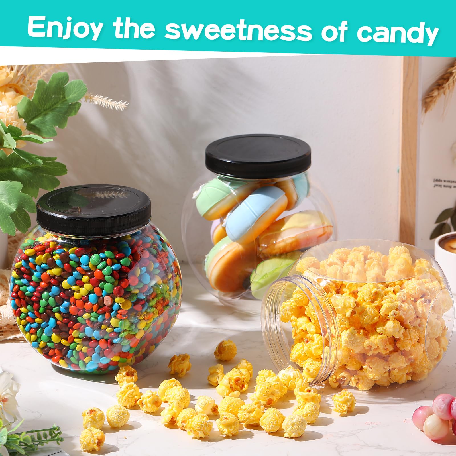 Tradder 8 Pcs Plastic Candy Jars With Lids 50 Oz Clear Cookie Jar Container Wide Mouth Storage Jars For Candy Buffet, Coffee Can