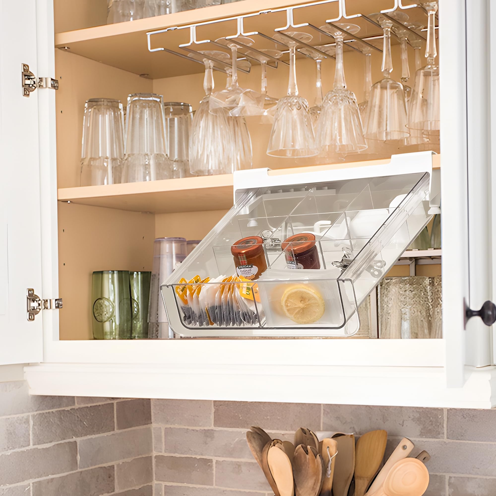 Pull Out Under The Shelf Drawer For Kitchen Cabinets | Easy To Install Cabinet Caddy Tea Coffee Cookware Organizer | Convert You