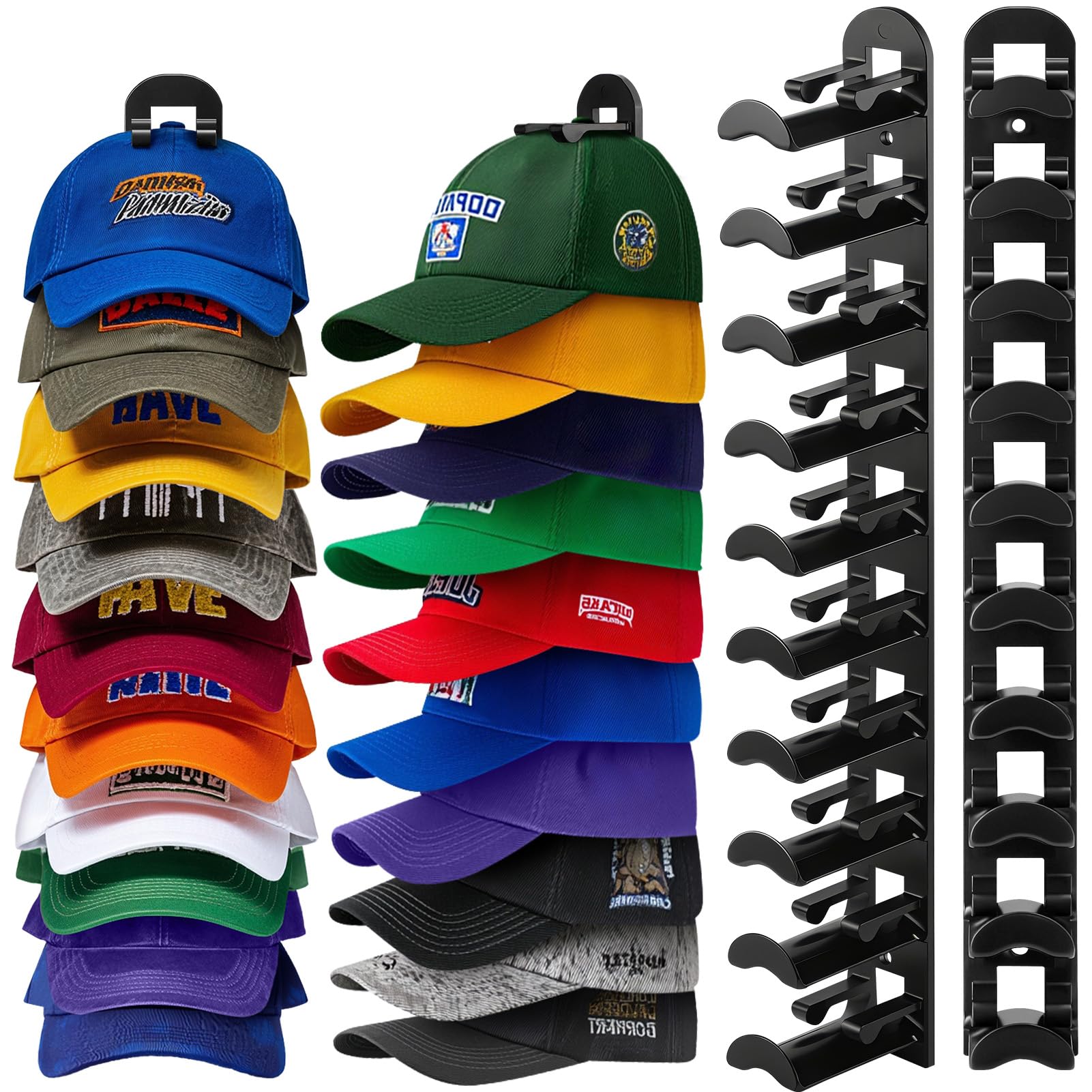 Hat Hook for Wall, 2 Pack Hat Organizer Hold up to 20 Hats,Hat Holder with Strong Adhesive and 8 Pack Screws, Cap Holder Hat Han