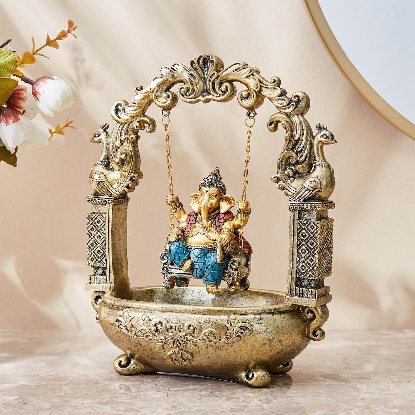 Karigaari India Lord Ganesha Murti On Jhula,Ganeshji Decorative Religious Showpiece For Home Decor, Pooja Room, Temple & House W