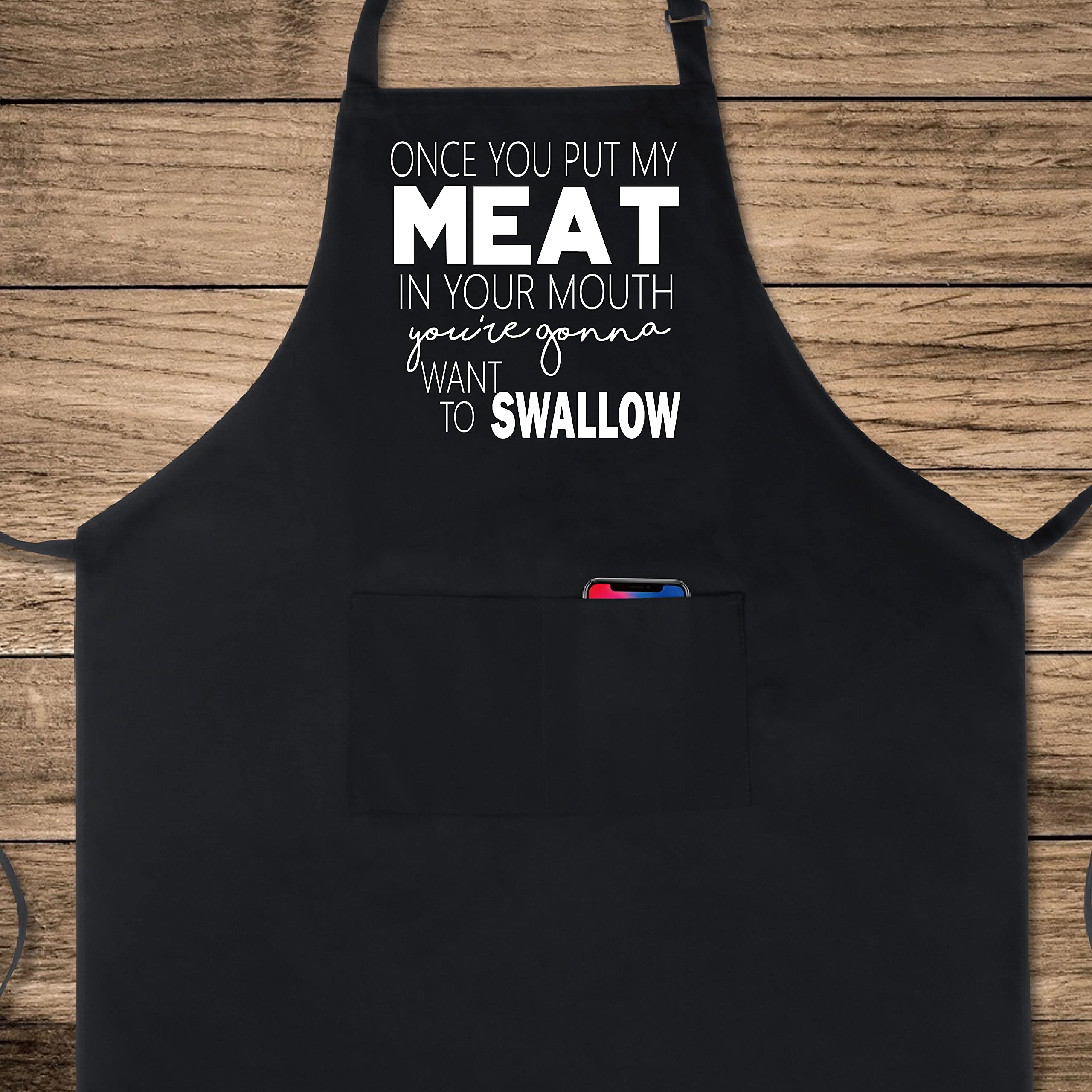 Xornis 100% Cotton Funny Apron Once You Put My Meat In Your Mouth Bbq Grill Aprons With 2 Pockets Fathers Day Gift From Daughter