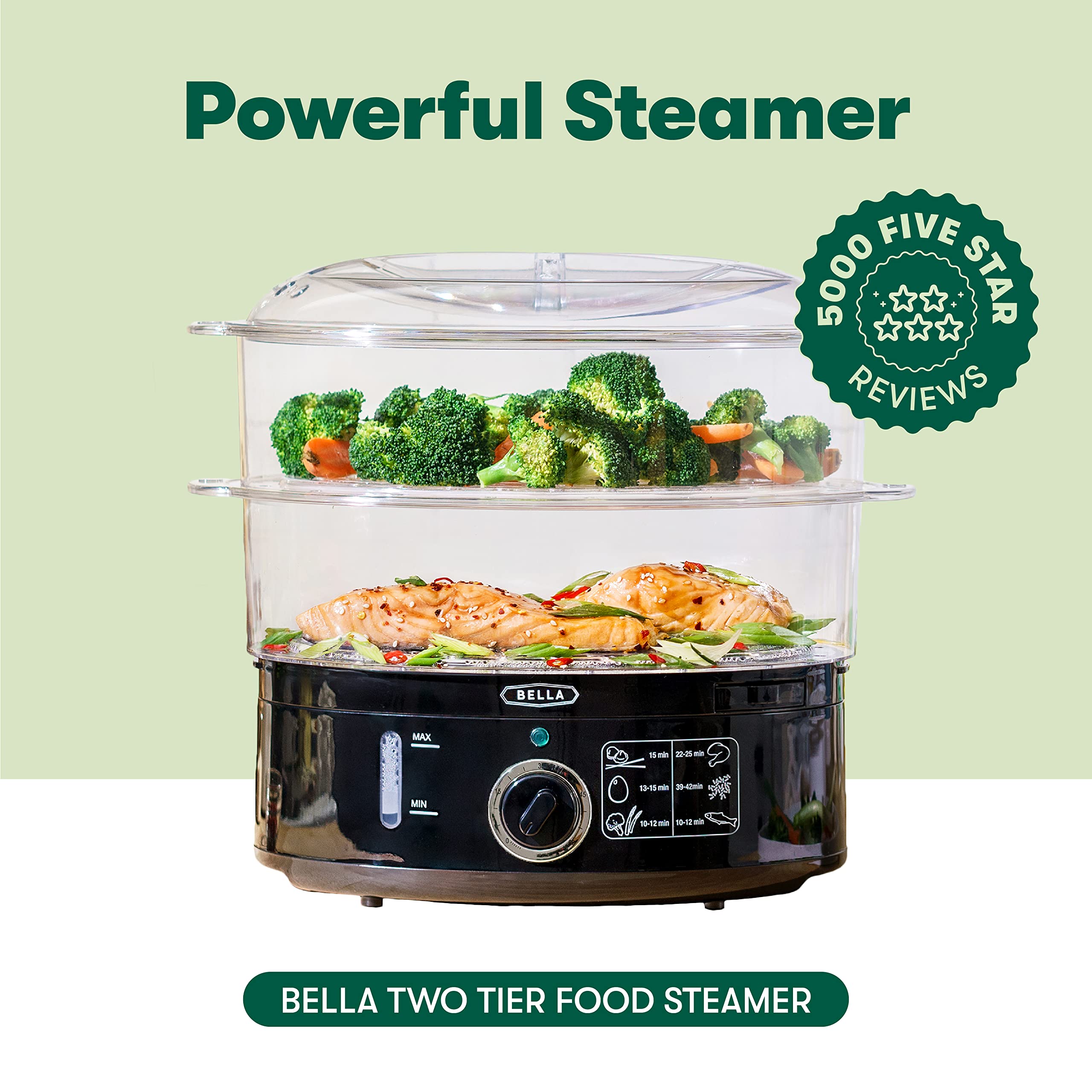 Bella Two Tier Food Steamer With Dishwasher Safe Lids And Stackable Baskets & Removable Base For Fast Simultaneous Cooking - Aut