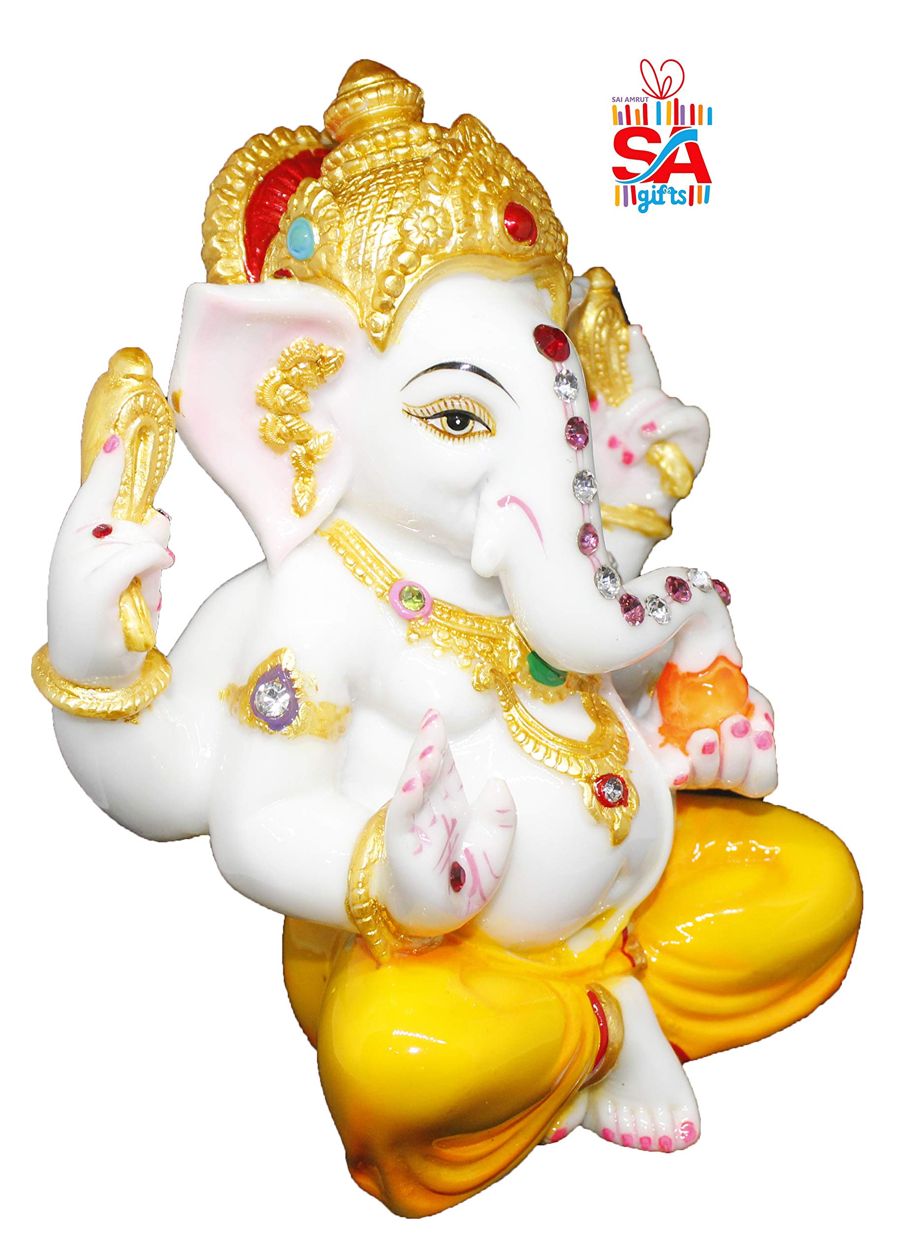 S A Gifts Sai Amrut Marble Dust Lord Ganesha/Ganesh Statue/Showpiece Idol For Home Dcor And Gift Purpose (Yellow)
