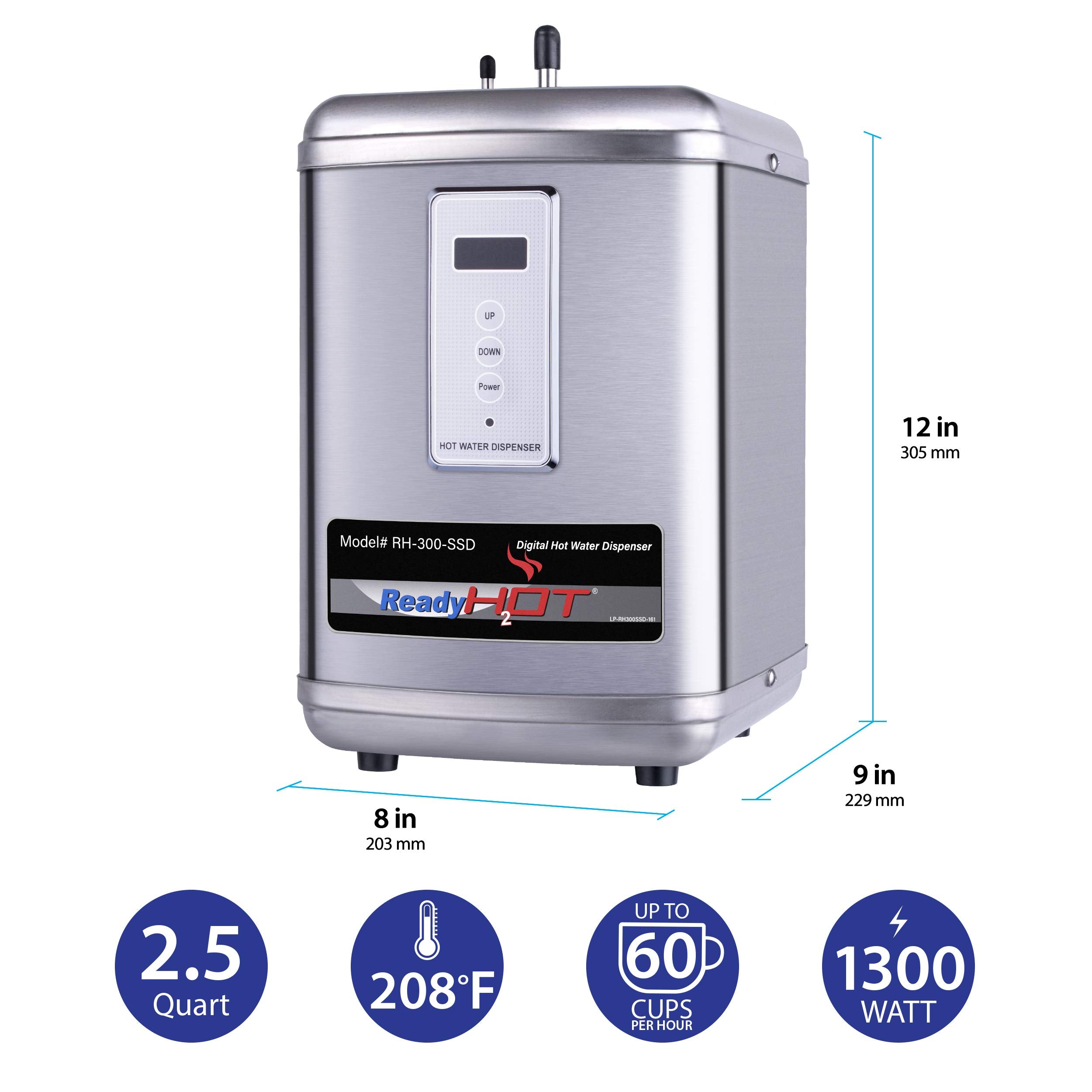 Ready Hot 41-RH-300-F560-CH Instant Hot Water Dispenser System  2.5 Quarts  Digital Display Dual Lever Hot and Cold Water Faucet Polished Chrome