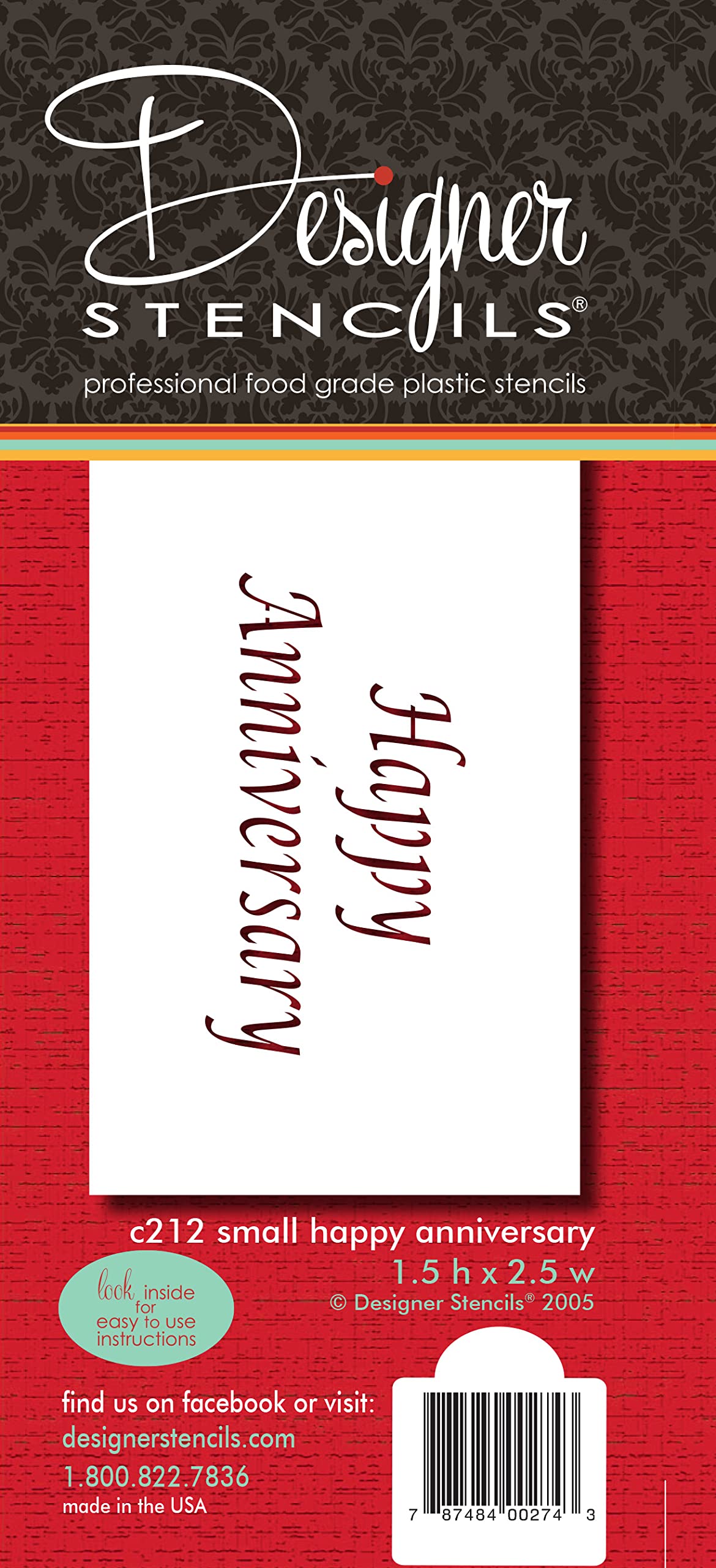 Designer Stencil Happy Anniversary Business Card Cookie Stencil, Beige/Semi-Transparent