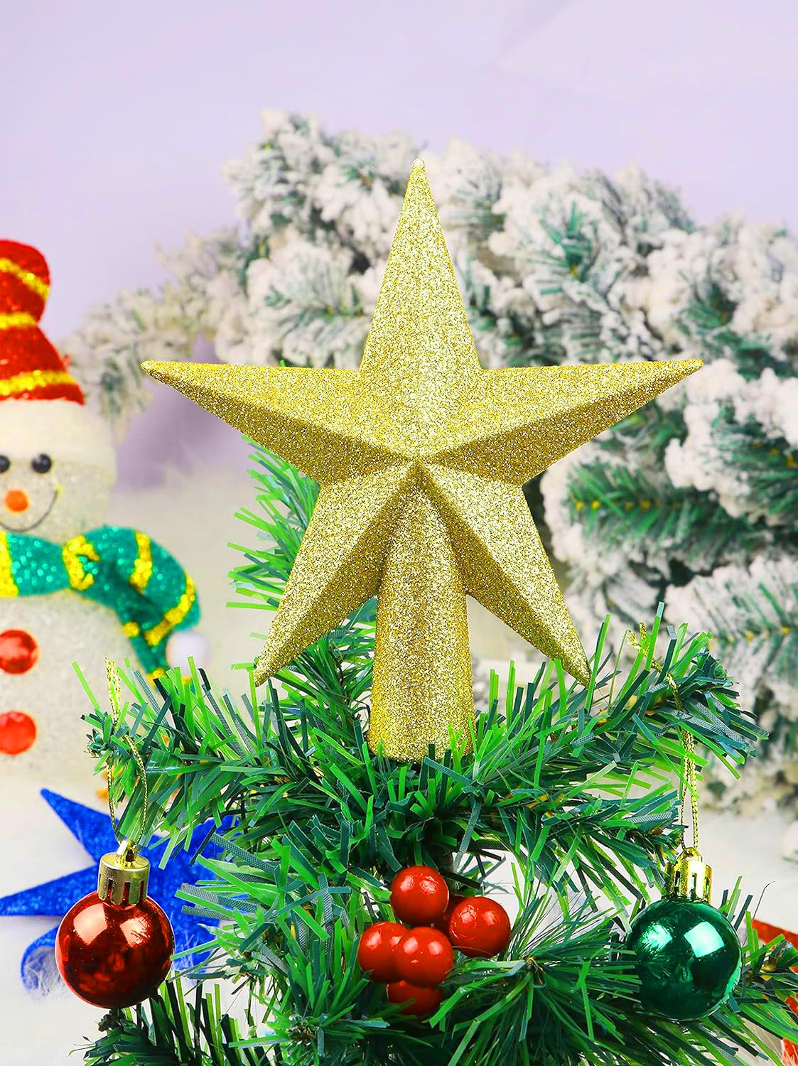 YYCRAFT Glitter Star Tree Topper Christmas Decoration-6 Inch,Gold