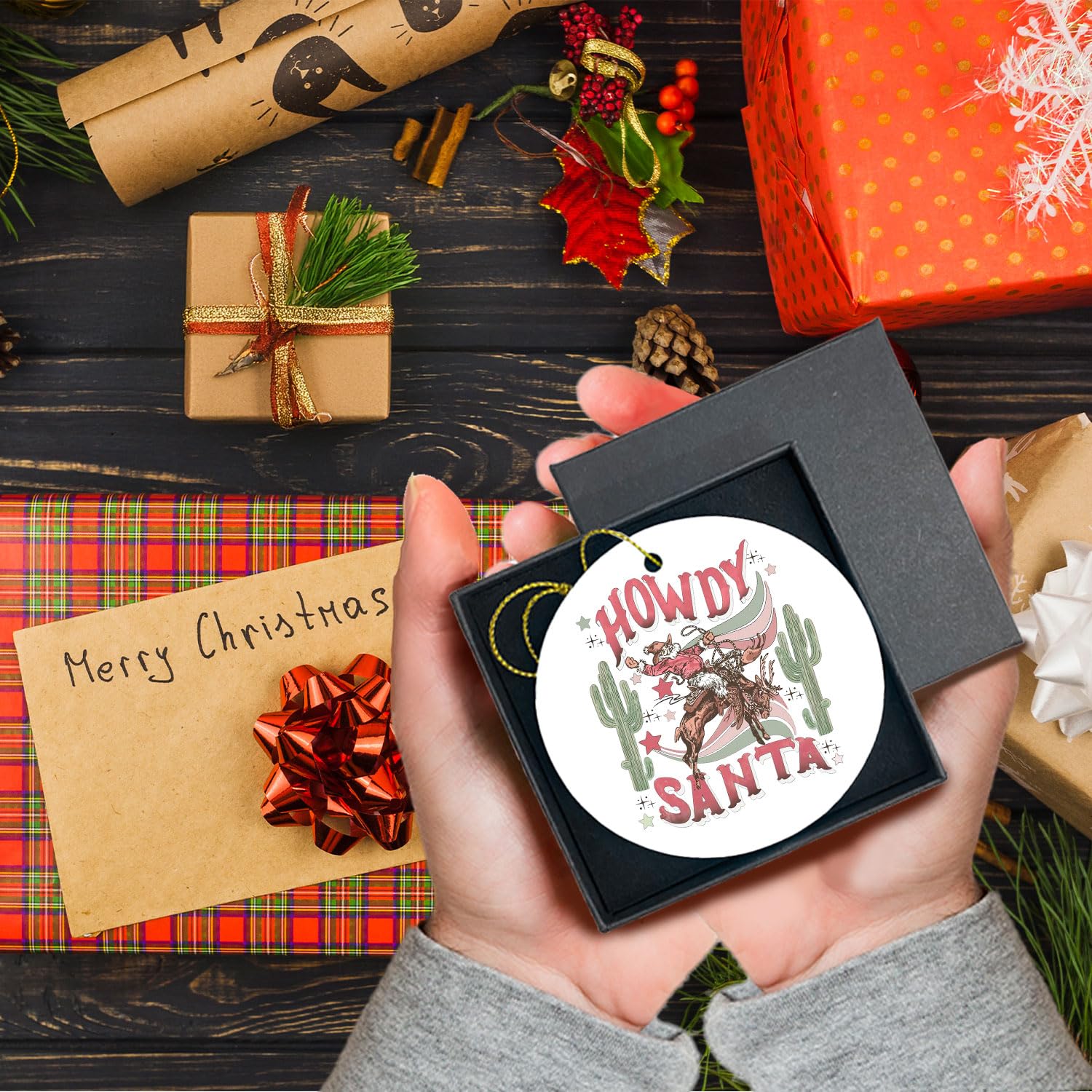 Santa & Cowboys Christmas Ornaments - Western Decorations for Tree