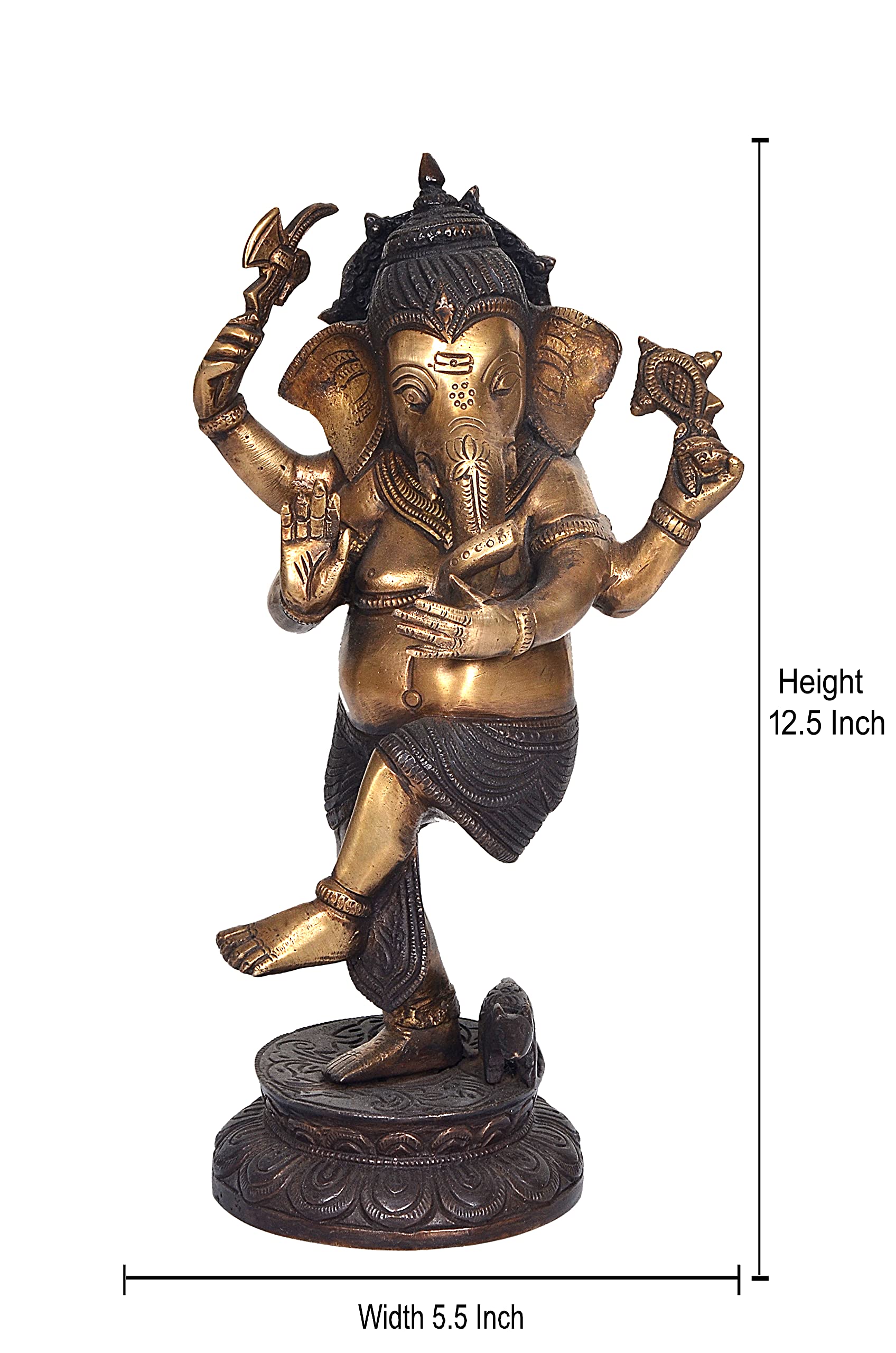 Aona Brass Dancing Ganesha Idol Figurine Ganesha Sculpture Showpiece Decorative, Item Height 12 Inch