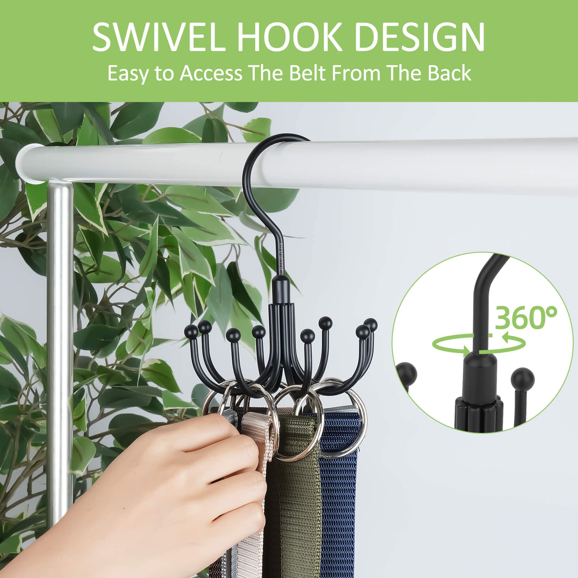 Omhomety Belt Hanger, Rotatable Belt Organizer For Closet, Accessories Rack, Space Saving Hanging Holder Storage Hook For Belt,
