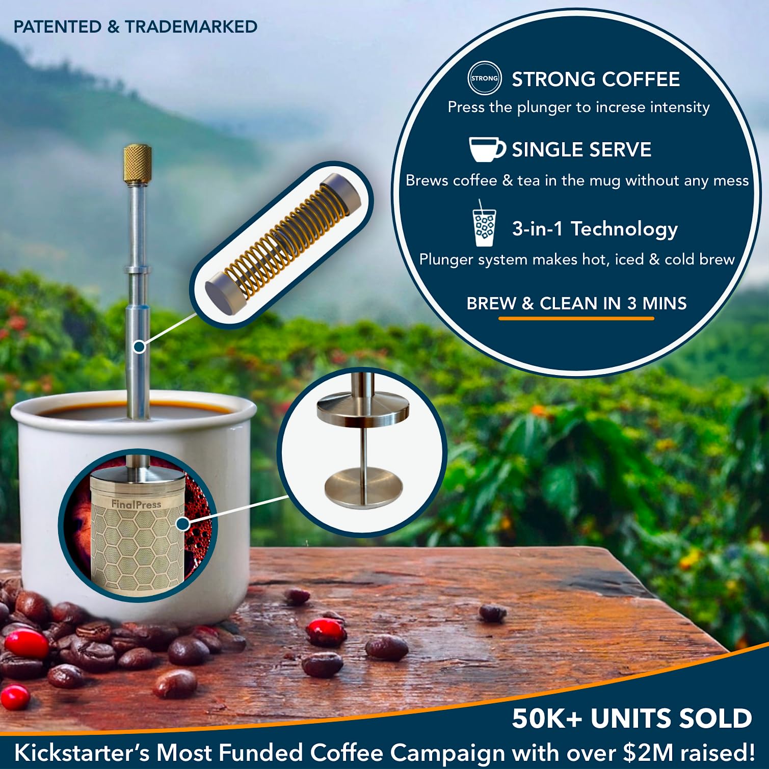 FinalPress Portable Stainless Steel Micro French Press - 3-in-1 Hot, Iced & Cold Brew Maker - Perfect for Home, Camping & Travel - Model 195893306367